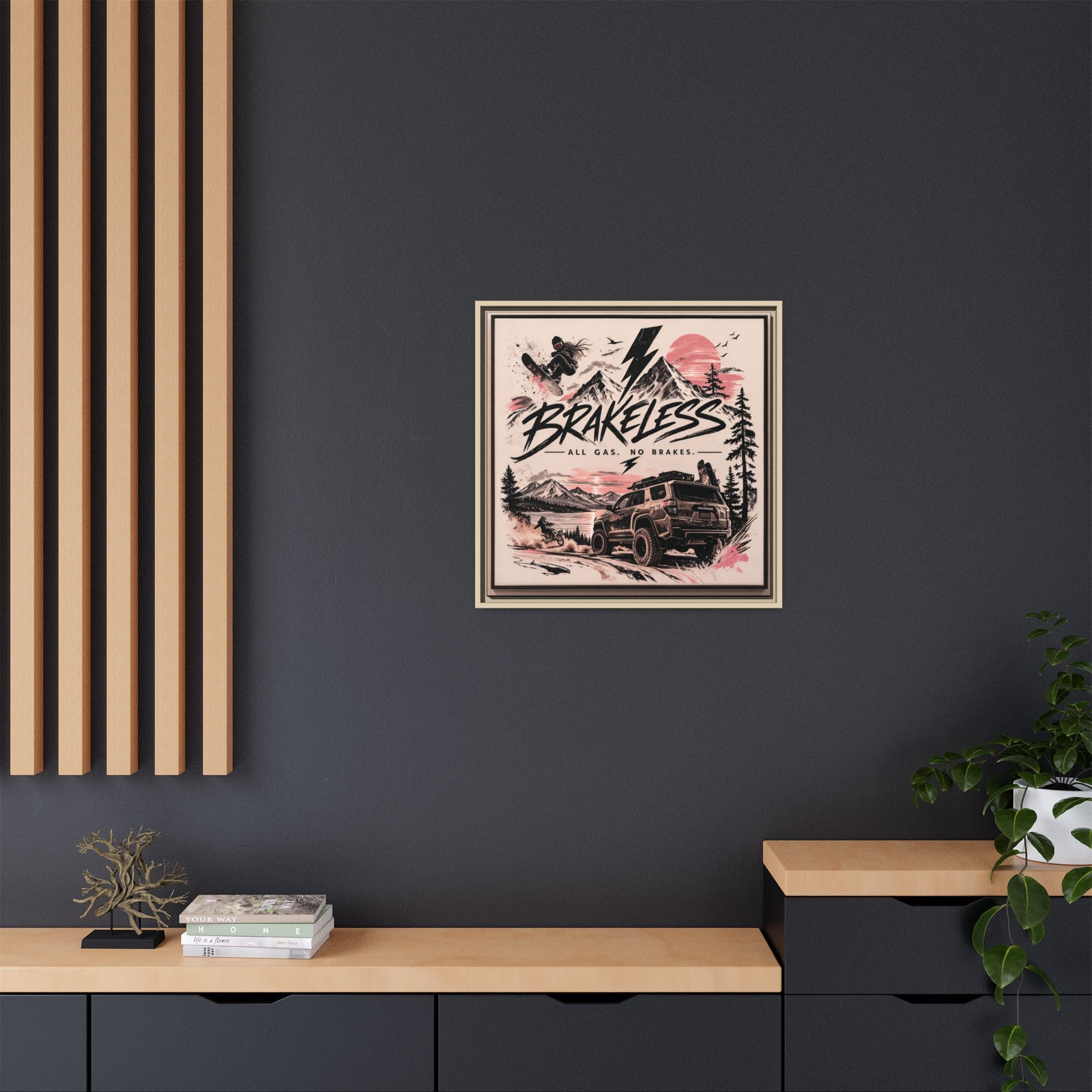 Framed Matte Canvas – "Brakeless: All Gas, No Brakes" Off‑Road Adventure Print