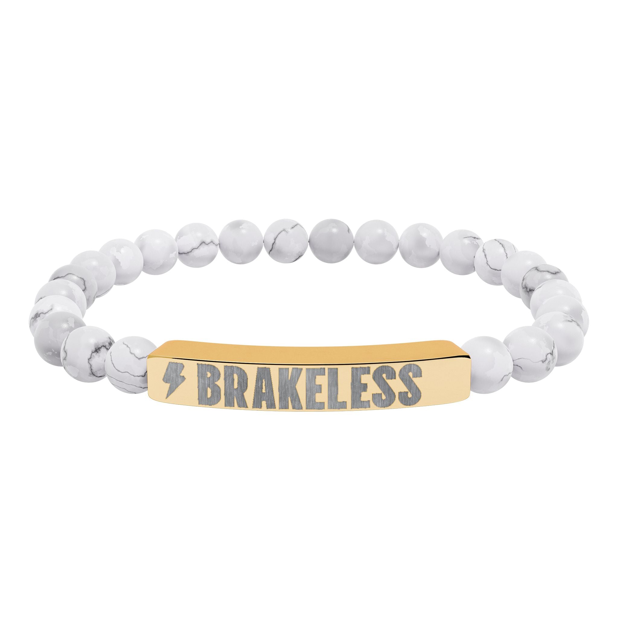 Engraved Natural Stone Stretch Bar Bracelet — 'BRAKELESS' Beaded Bracelet