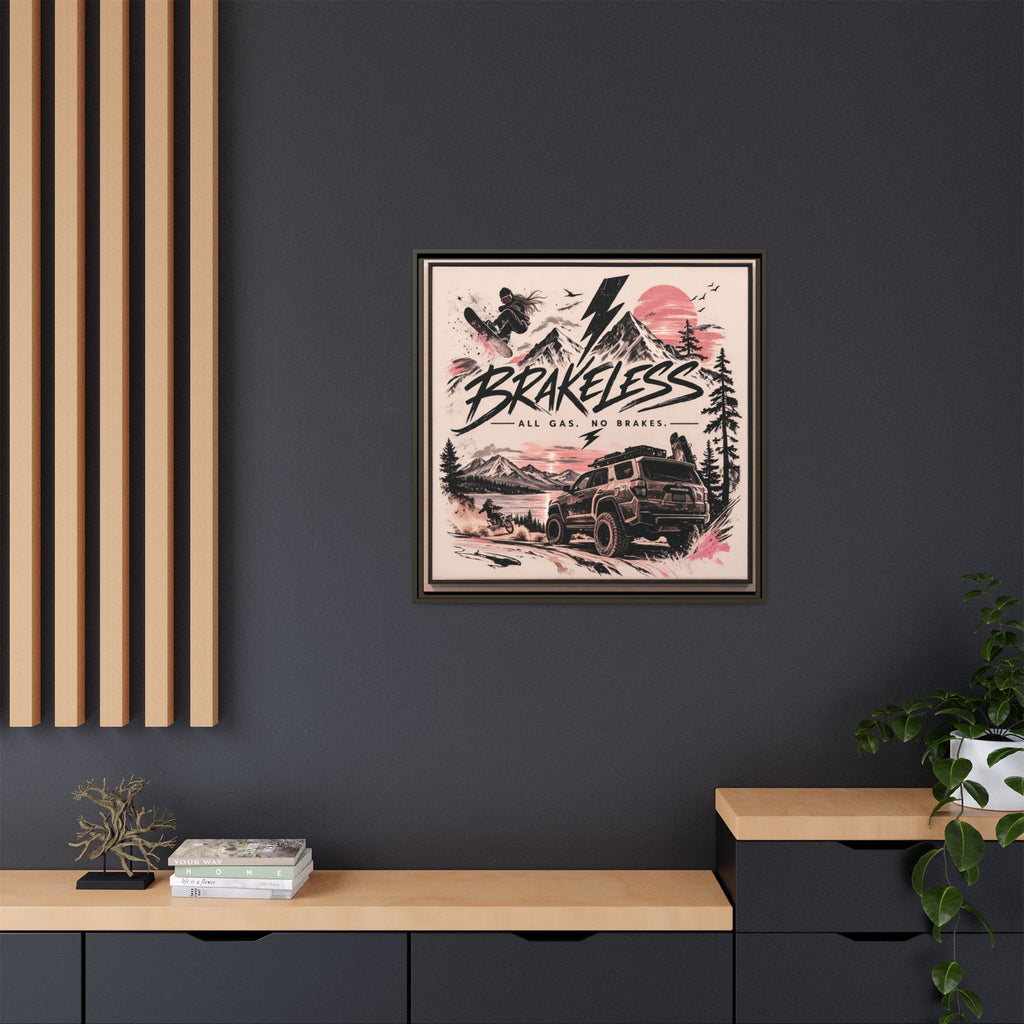 Framed Matte Canvas – "Brakeless: All Gas, No Brakes" Off‑Road Adventure Print