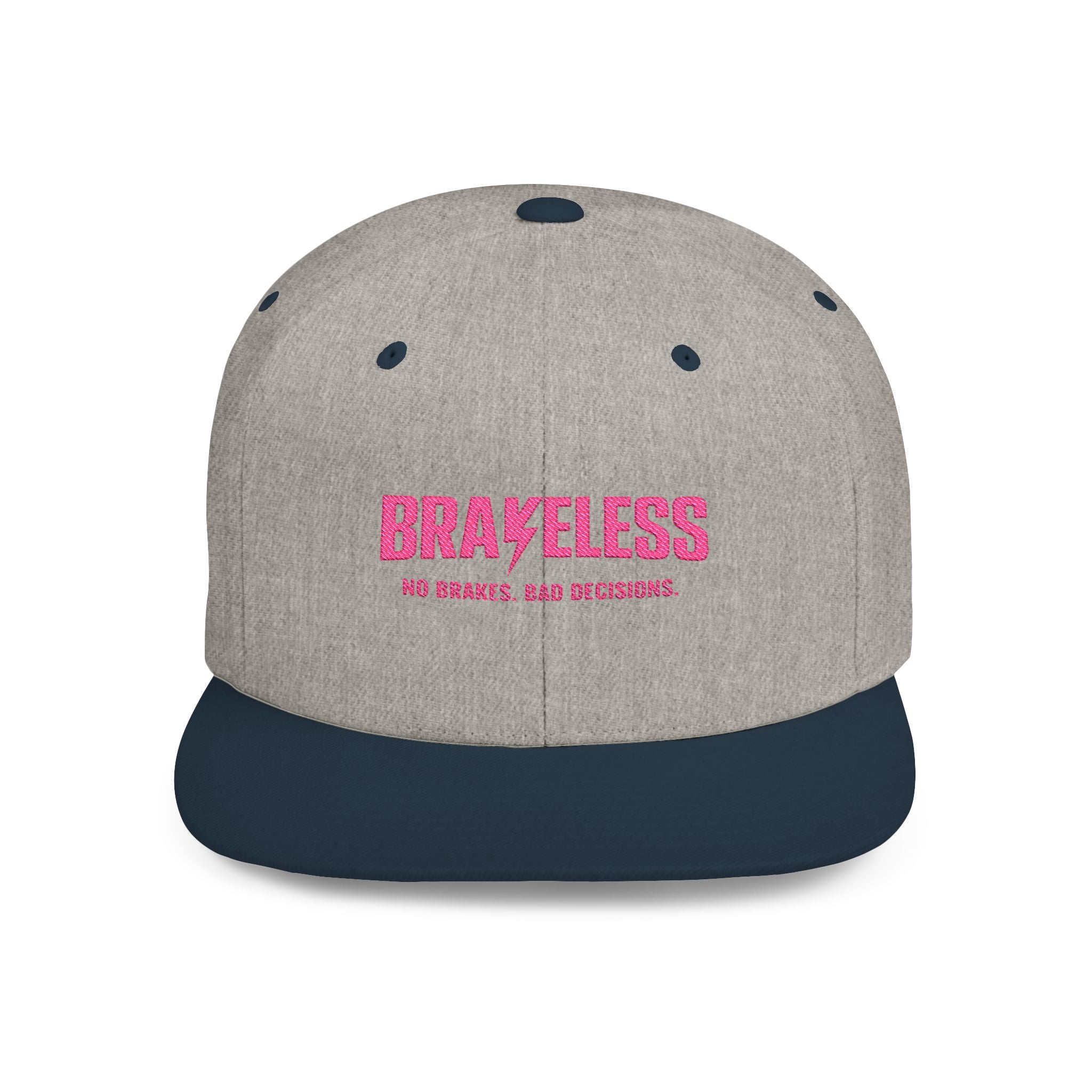 Camo Flat Bill Snapback Hat — BRAVELESS Pink Embroidered Slogan