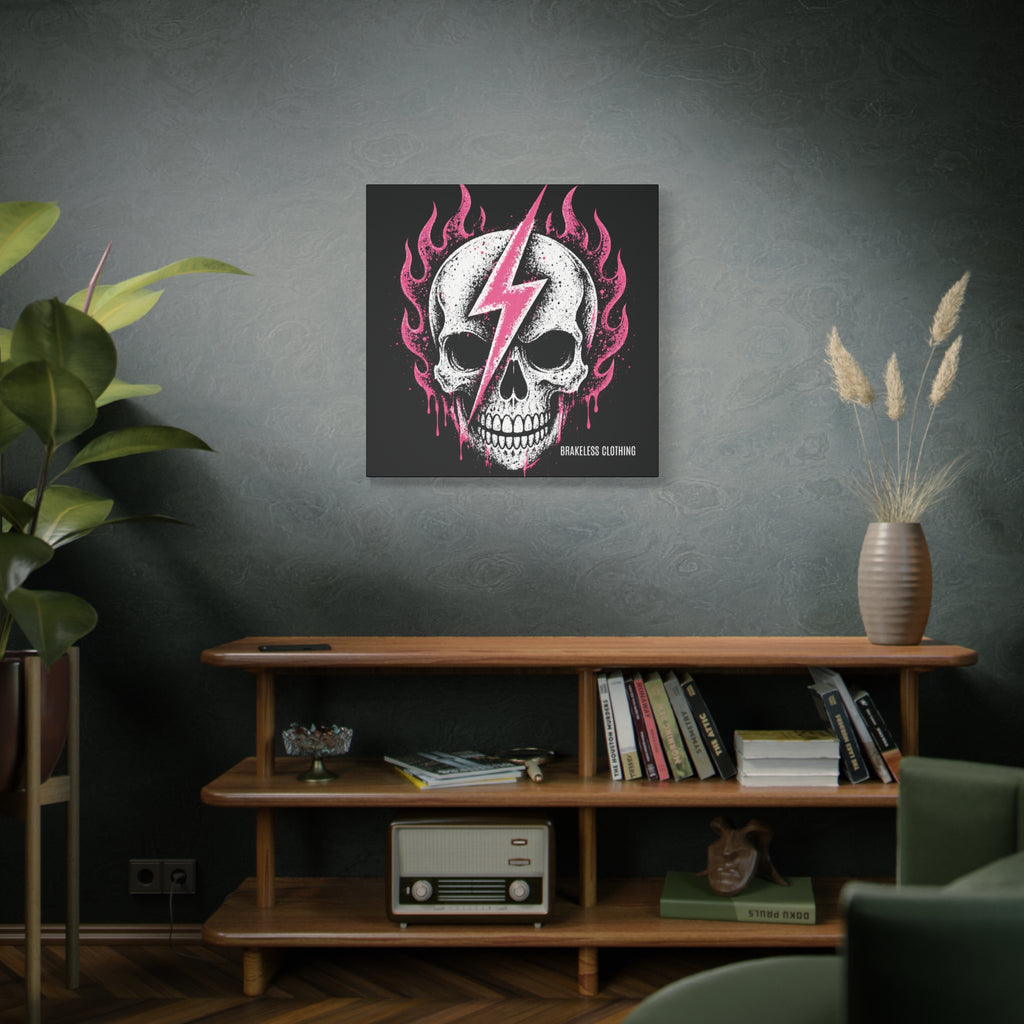 Pink Lightning Skull Canvas - BRAKELESS SEND IT ART