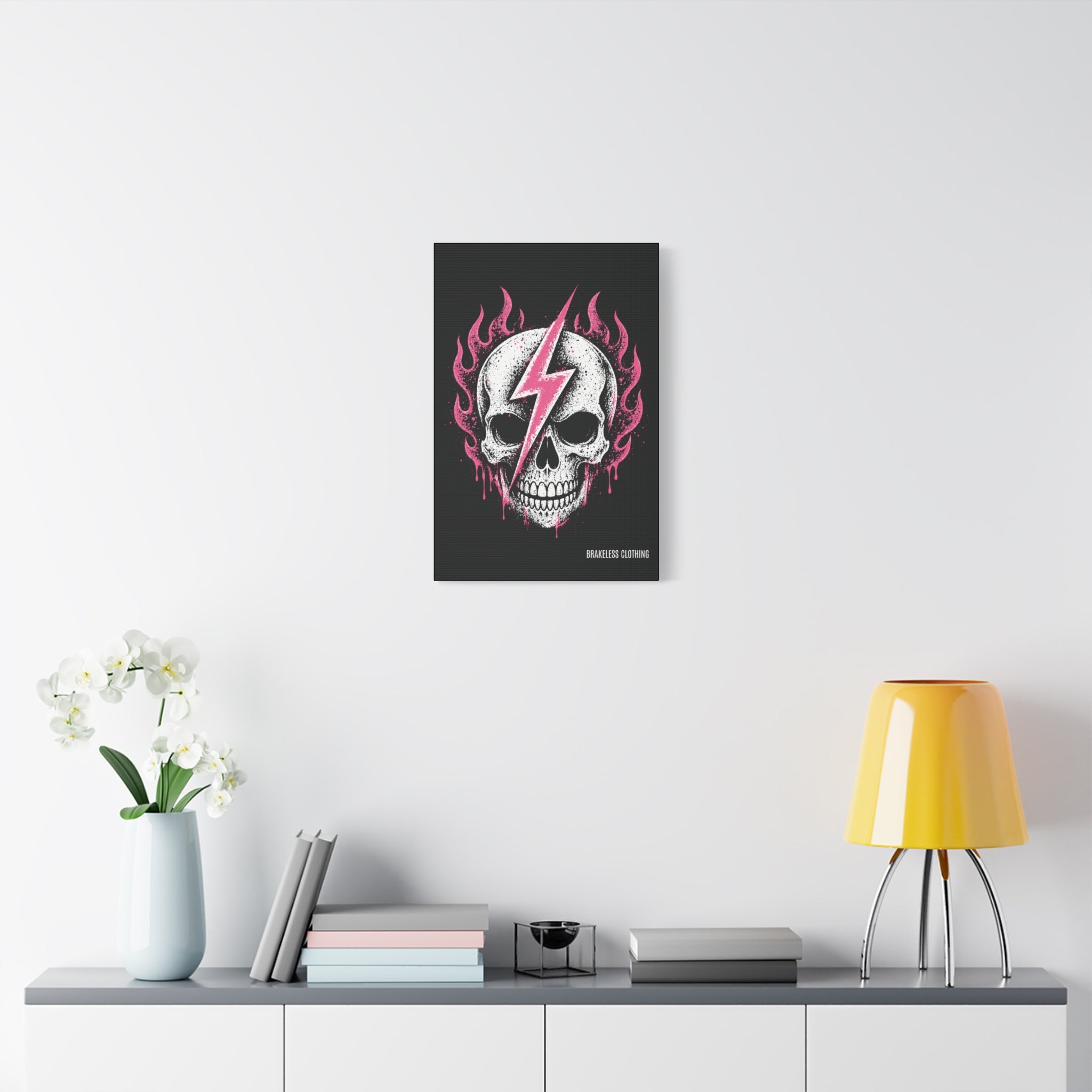 Pink Lightning Skull Canvas - BRAKELESS SEND IT ART