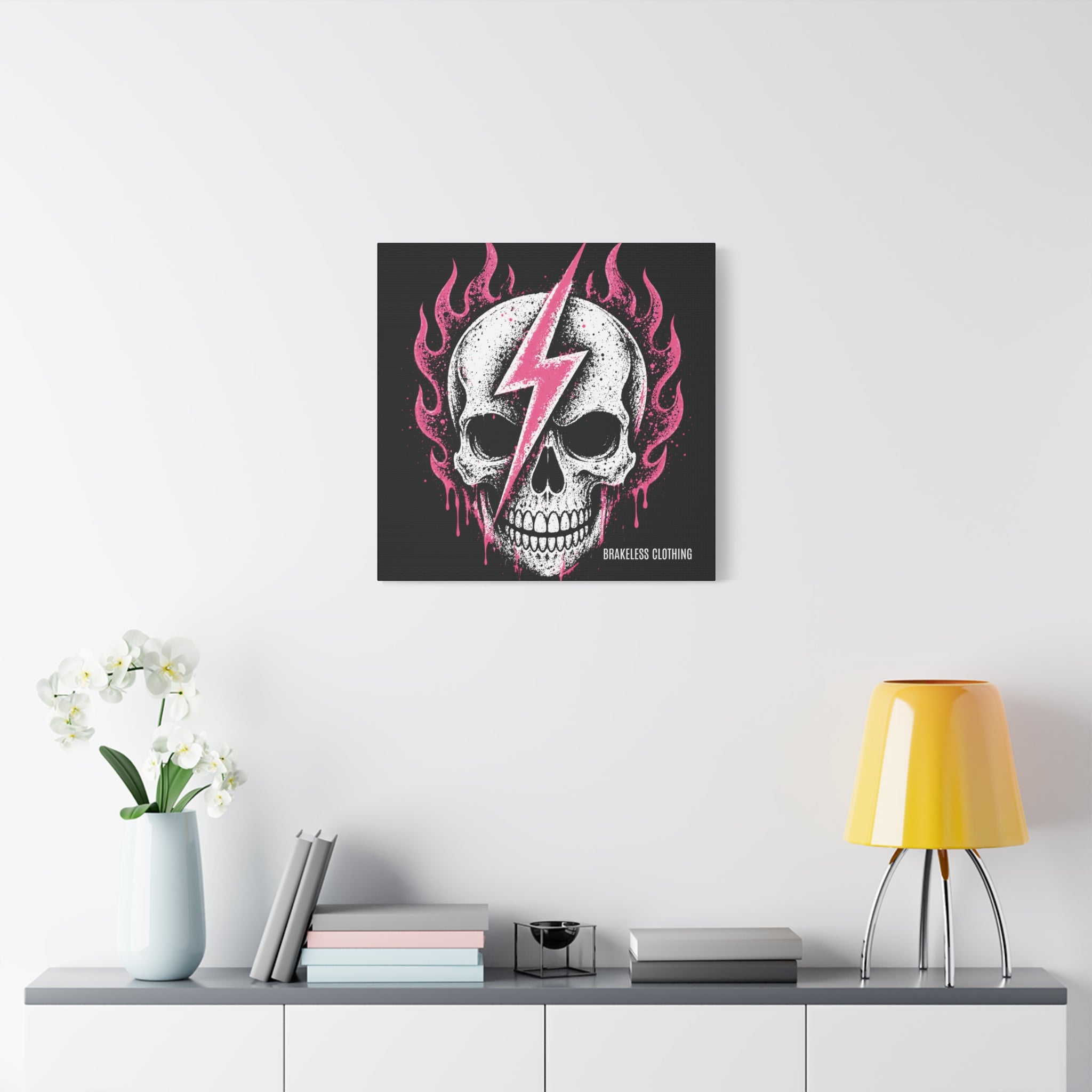 Pink Lightning Skull Canvas - BRAKELESS SEND IT ART