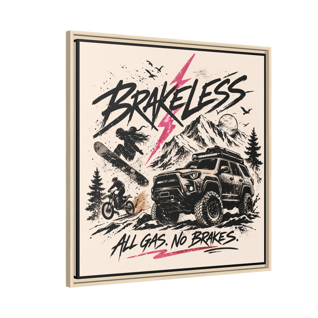 BRAKELESS ADRENALINE BABE Framed Matte Canvas – "Brakeless: All Gas, No Brakes" Off‑Road Adventure Print