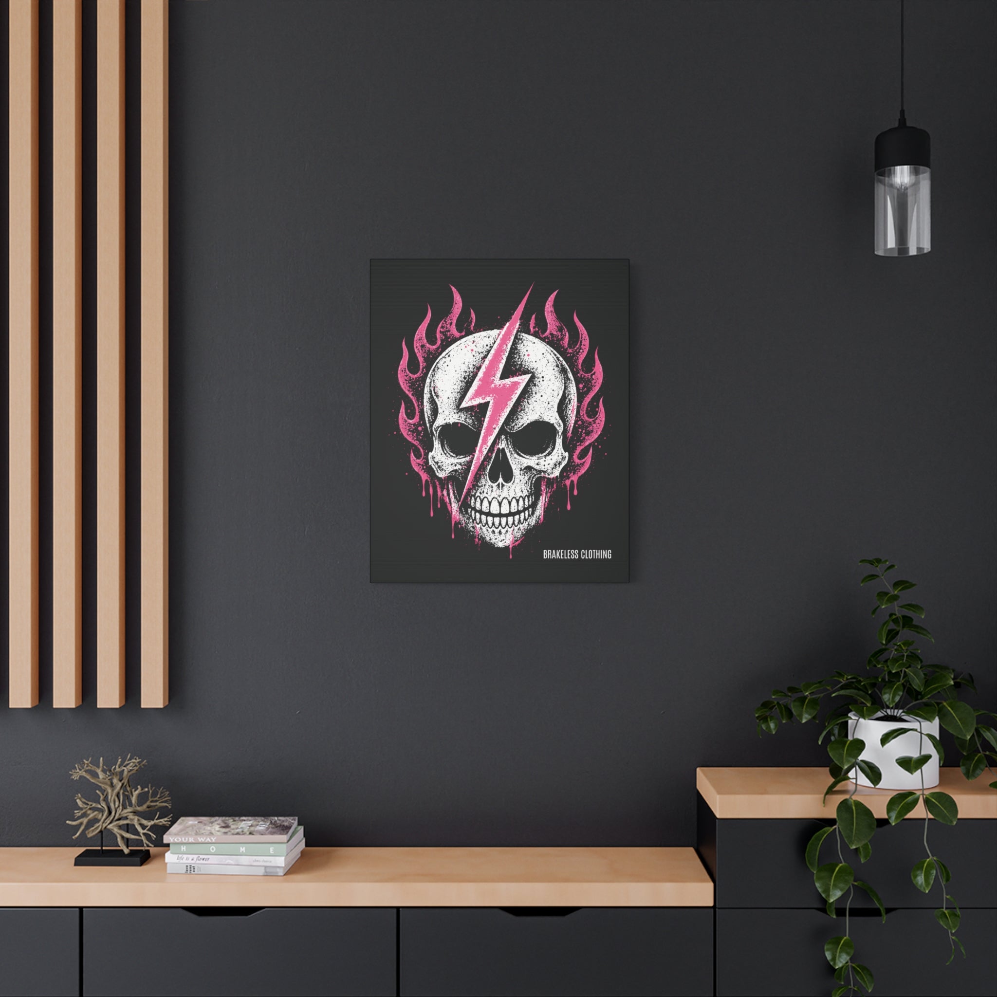 Pink Lightning Skull Canvas - BRAKELESS SEND IT ART