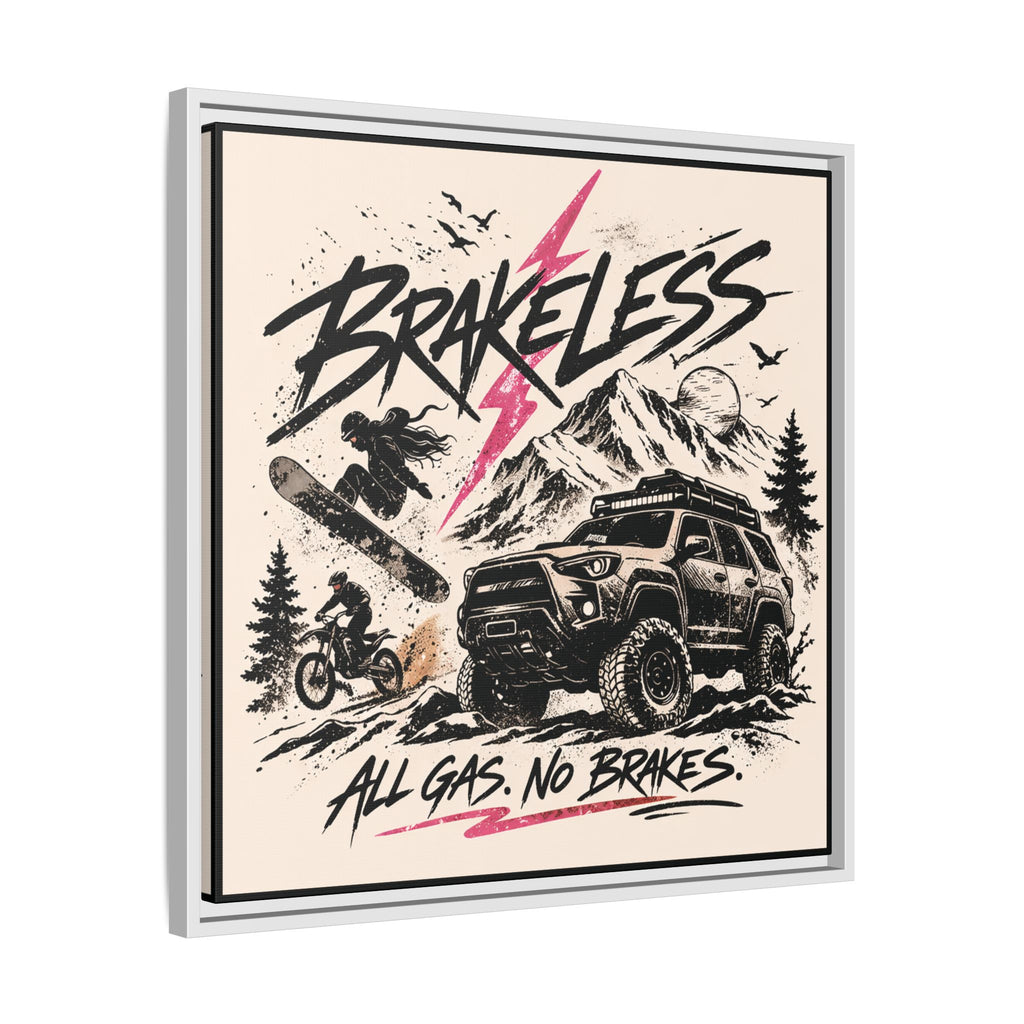 BRAKELESS ADRENALINE BABE Framed Matte Canvas – "Brakeless: All Gas, No Brakes" Off‑Road Adventure Print