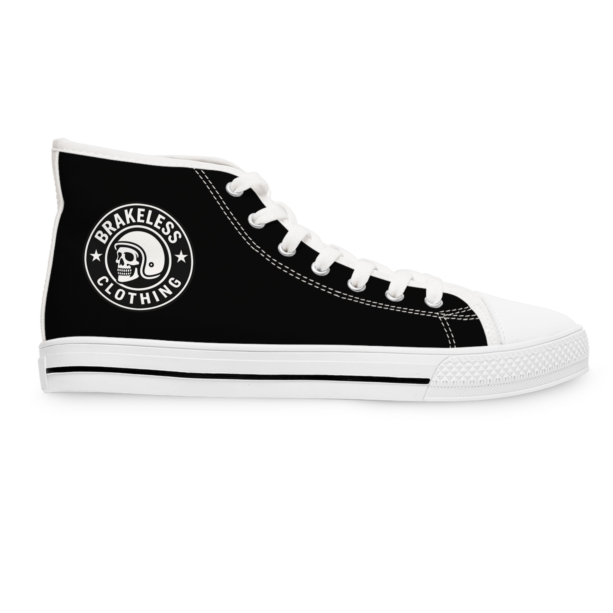 Women's High Top Sneakers — Black 'BRAKELESS' Canvas Casual Shoes