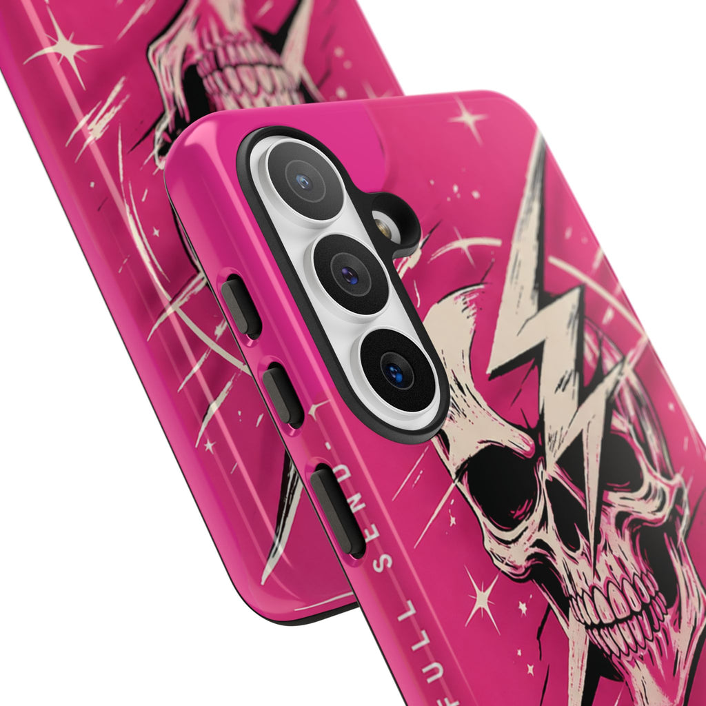 Pink Lightning Skull Phone Case – “No Brakes, Bad Decisions” Protective Cover