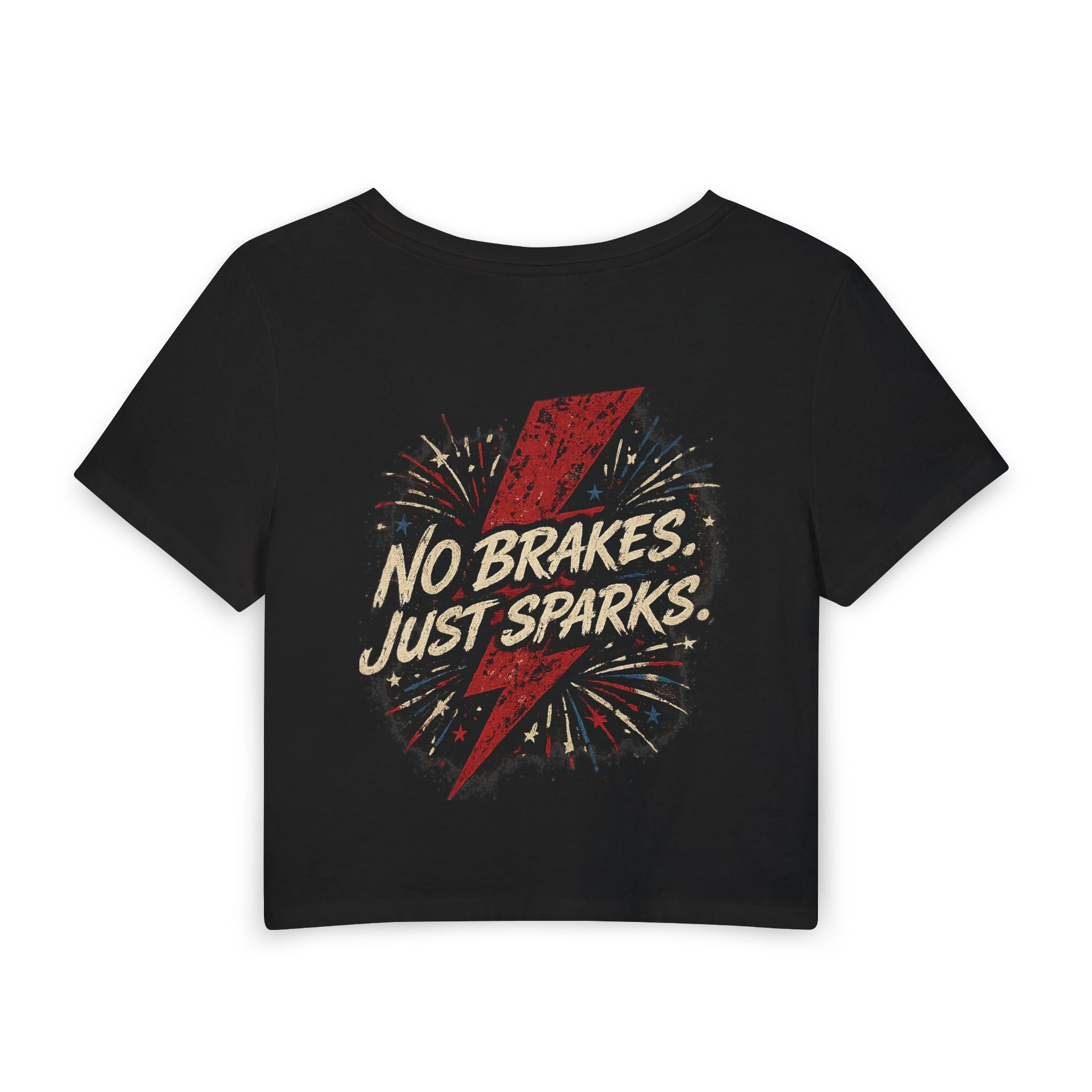 No Brakes Just Sparks Crop Tee — Women’s USA Baby Tee