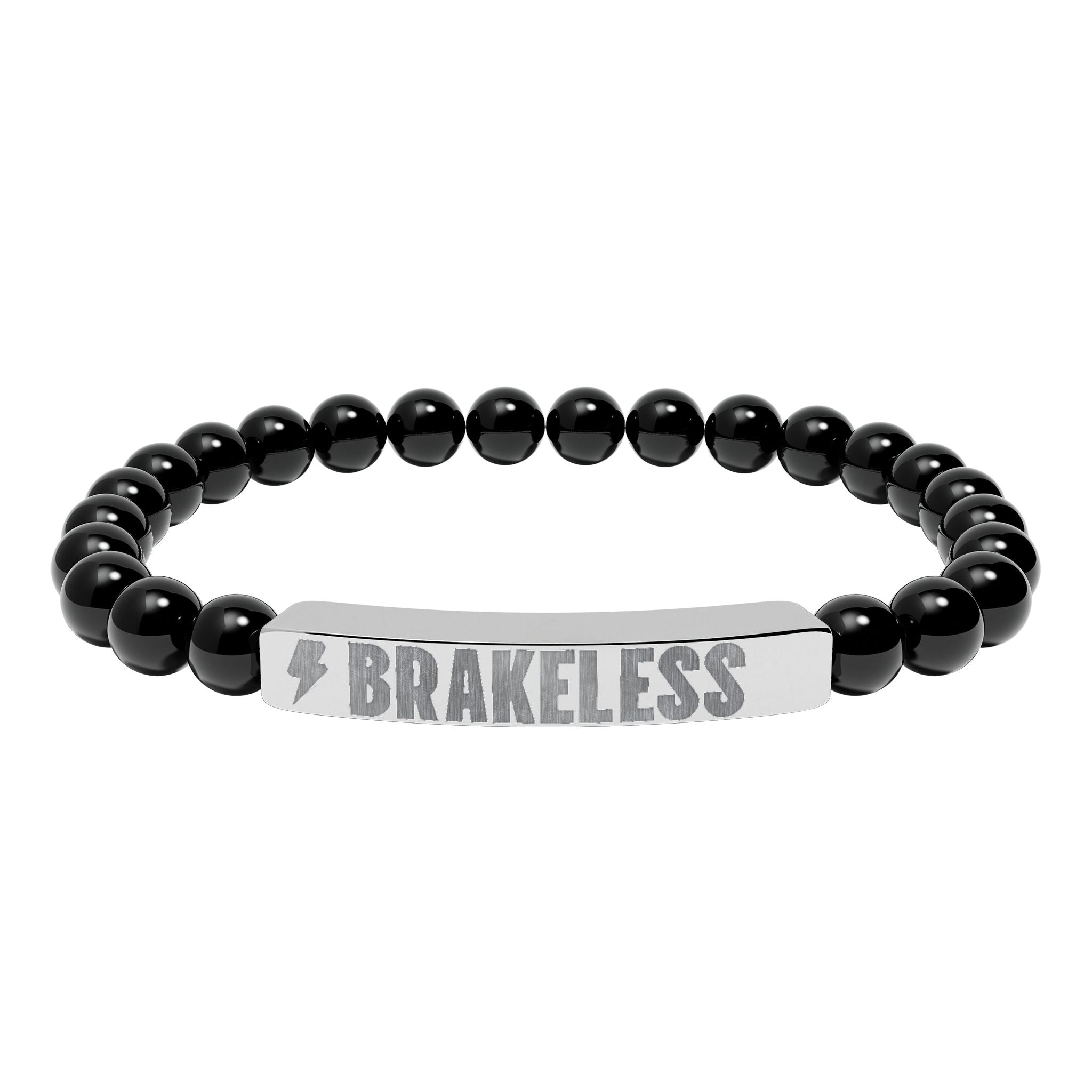 Engraved Natural Stone Stretch Bar Bracelet — 'BRAKELESS' Beaded Bracelet