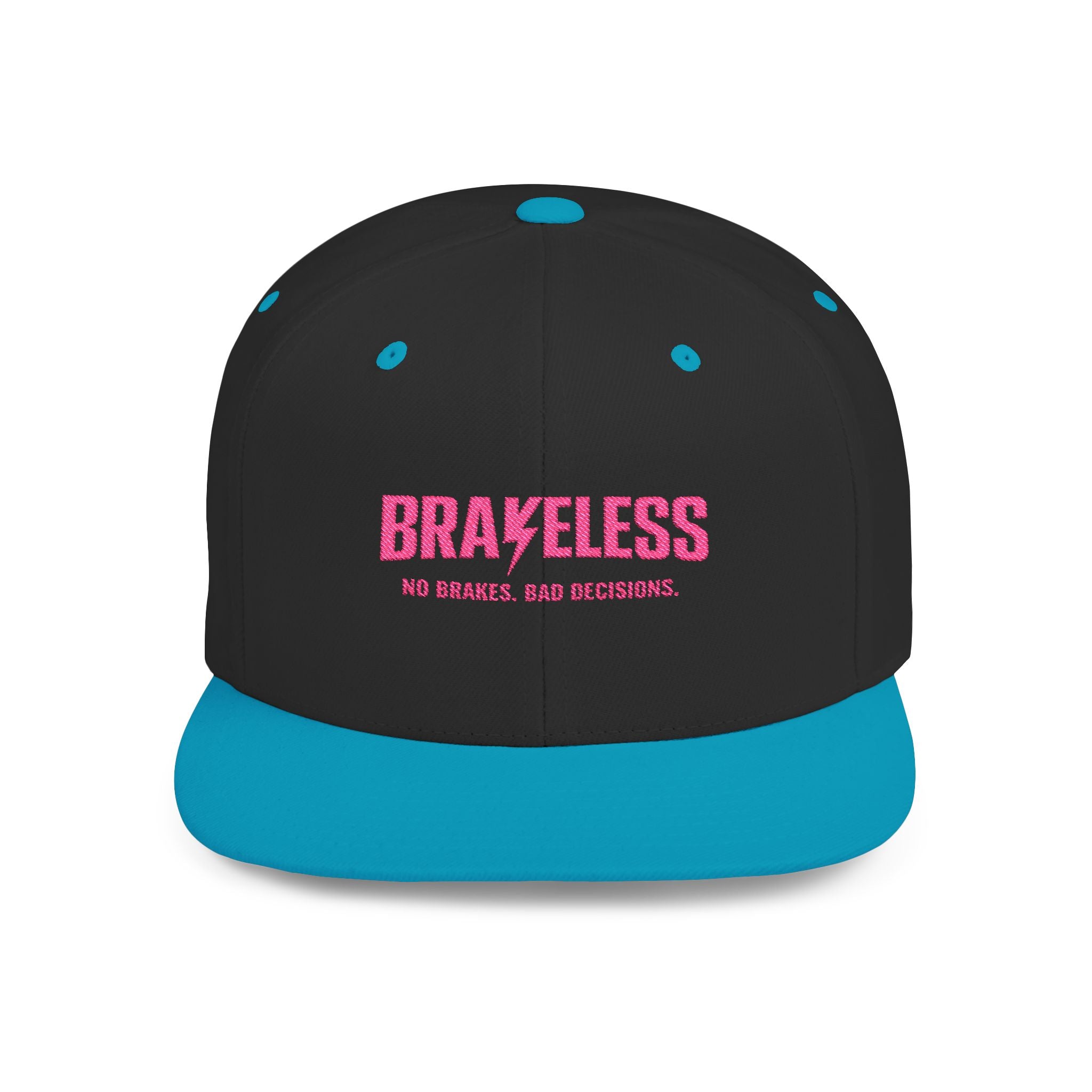Camo Flat Bill Snapback Hat — BRAVELESS Pink Embroidered Slogan