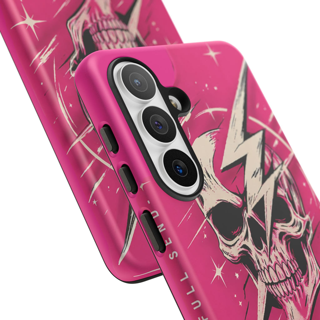 Pink Lightning Skull Phone Case – “No Brakes, Bad Decisions” Protective Cover