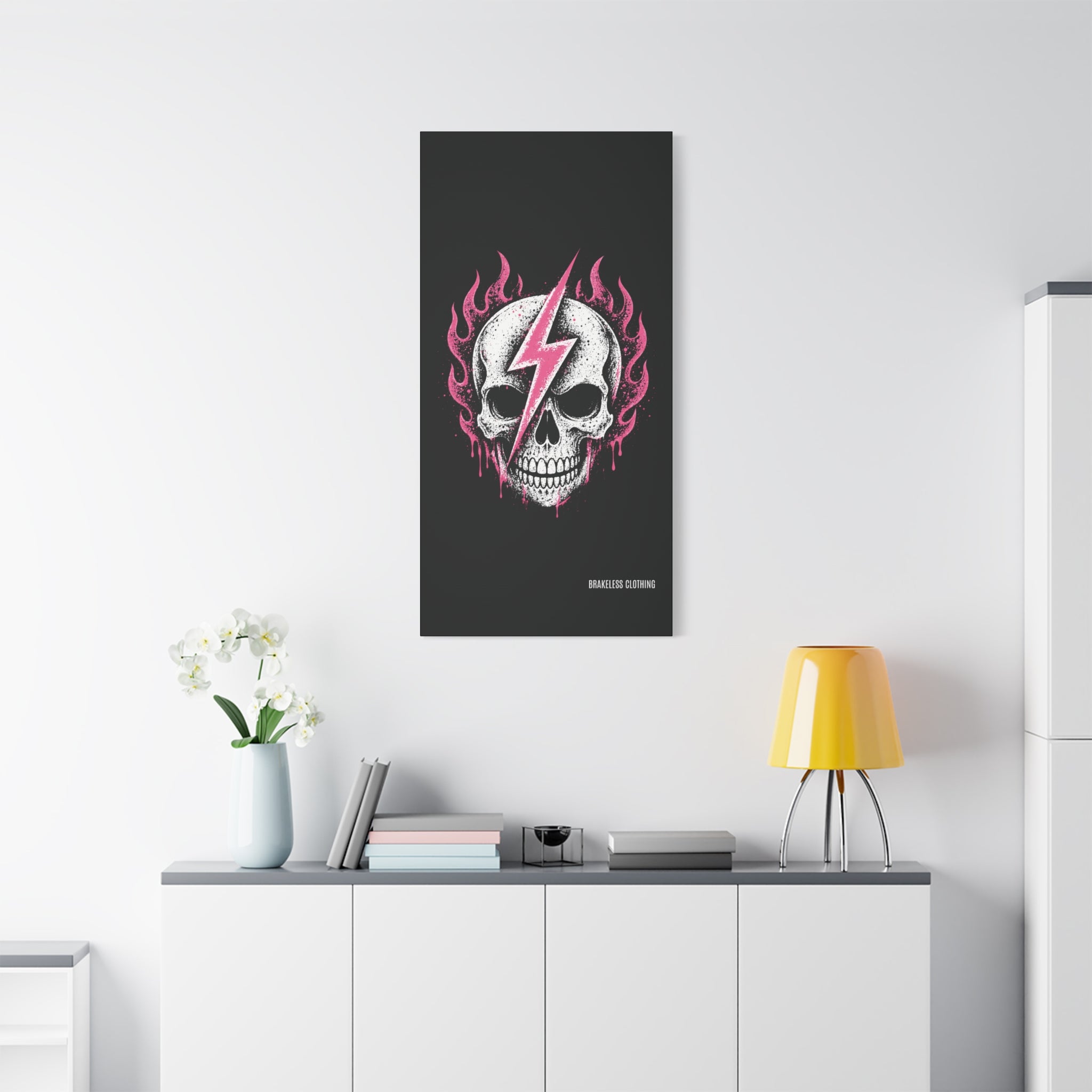 Pink Lightning Skull Canvas - BRAKELESS SEND IT ART