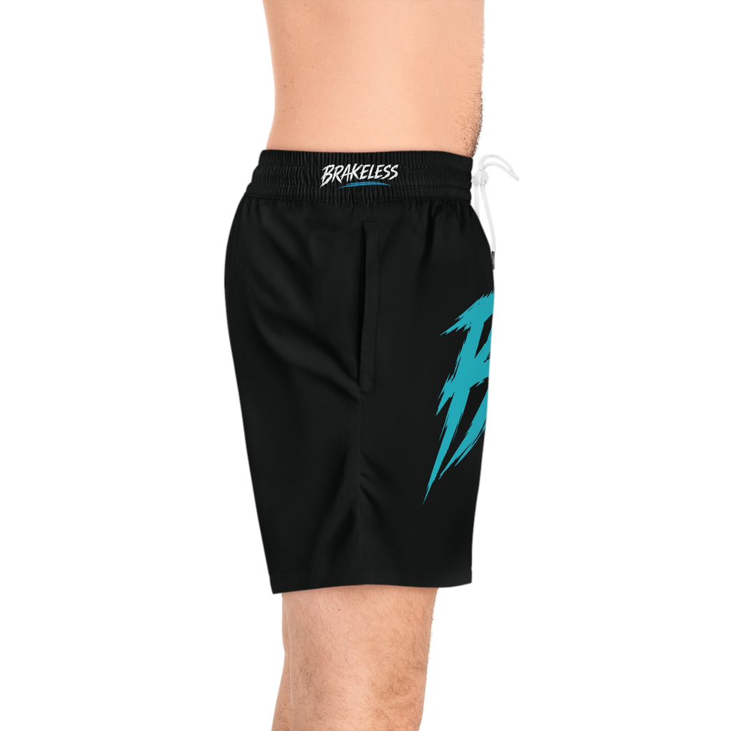 Men's Black 'B' —  Mid-Length Beach Trunks