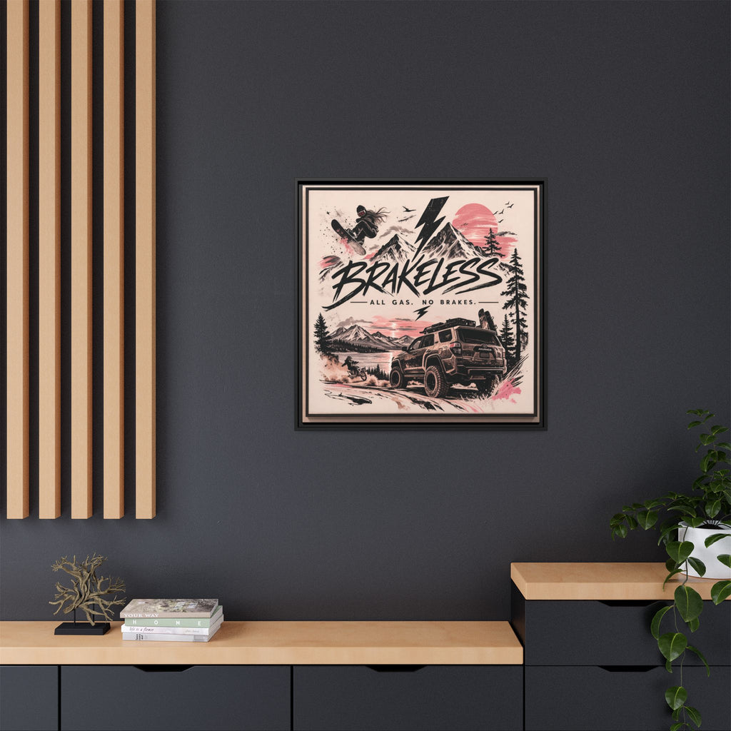 Framed Matte Canvas – "Brakeless: All Gas, No Brakes" Off‑Road Adventure Print