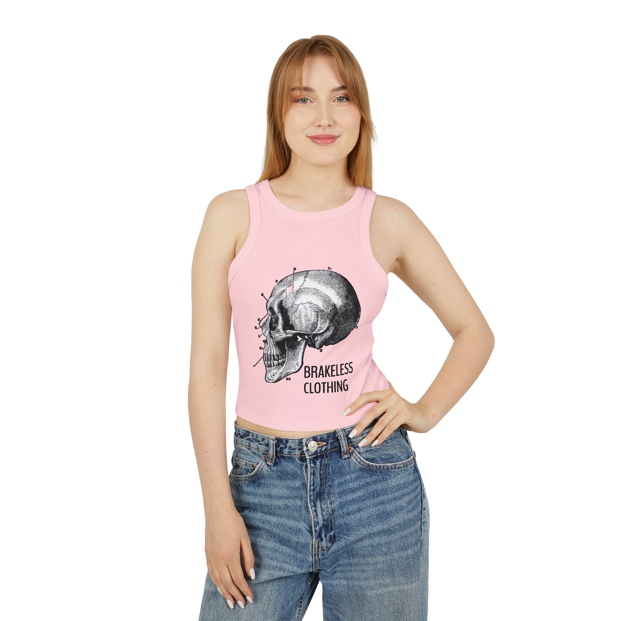 Skull Pin-Up Racer Tank — Brakeless Clothing Graphic Crop Top