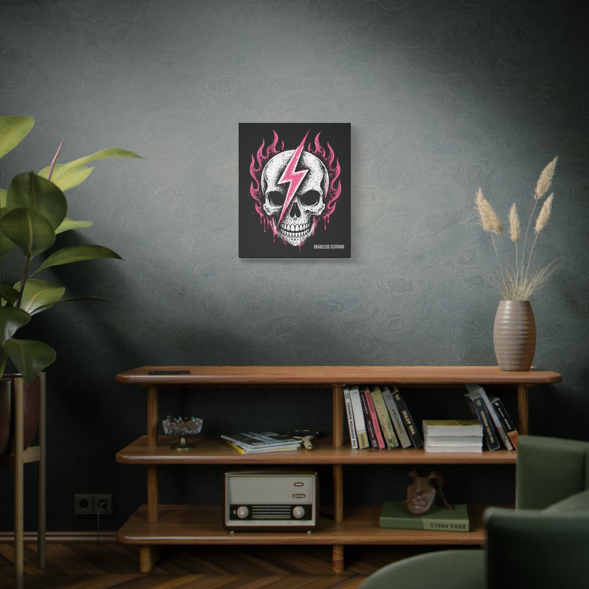Pink Lightning Skull Canvas - BRAKELESS SEND IT ART