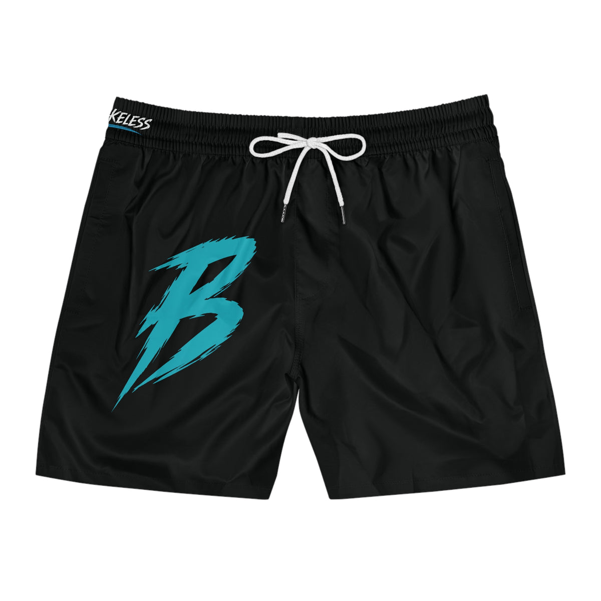 Men's Black 'B' —  Mid-Length Beach Trunks