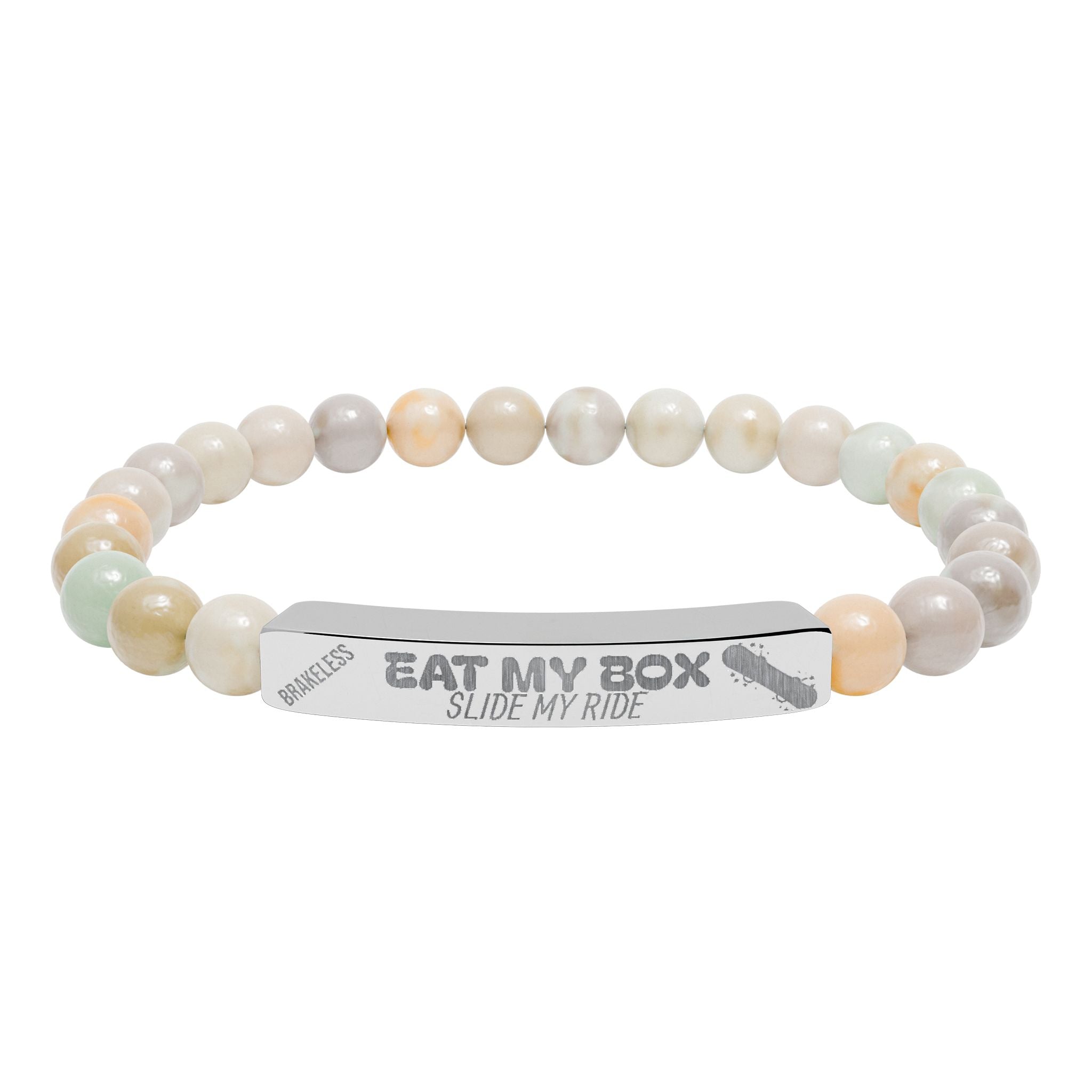 Engraved Natural Stone Stretch Bracelet — "EAT MY BOX" Bar