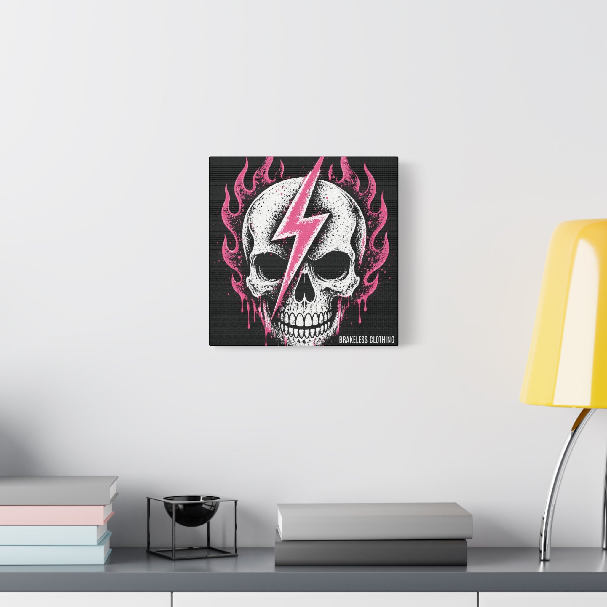 Pink Lightning Skull Canvas - BRAKELESS SEND IT ART