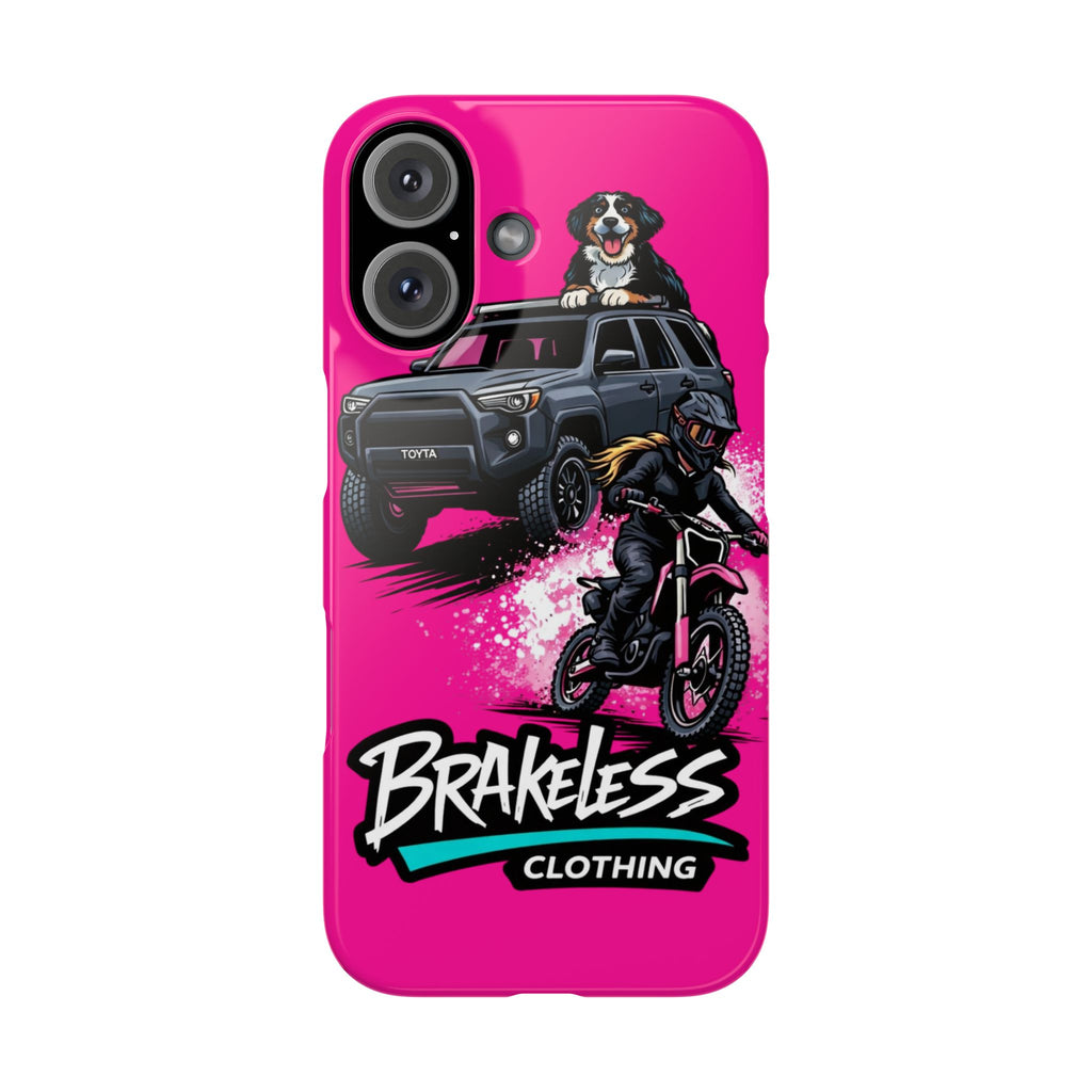 Phone Case — 'Brakeless Clothing' Off‑Road Motorcycle & 4x4 Design (Pink)