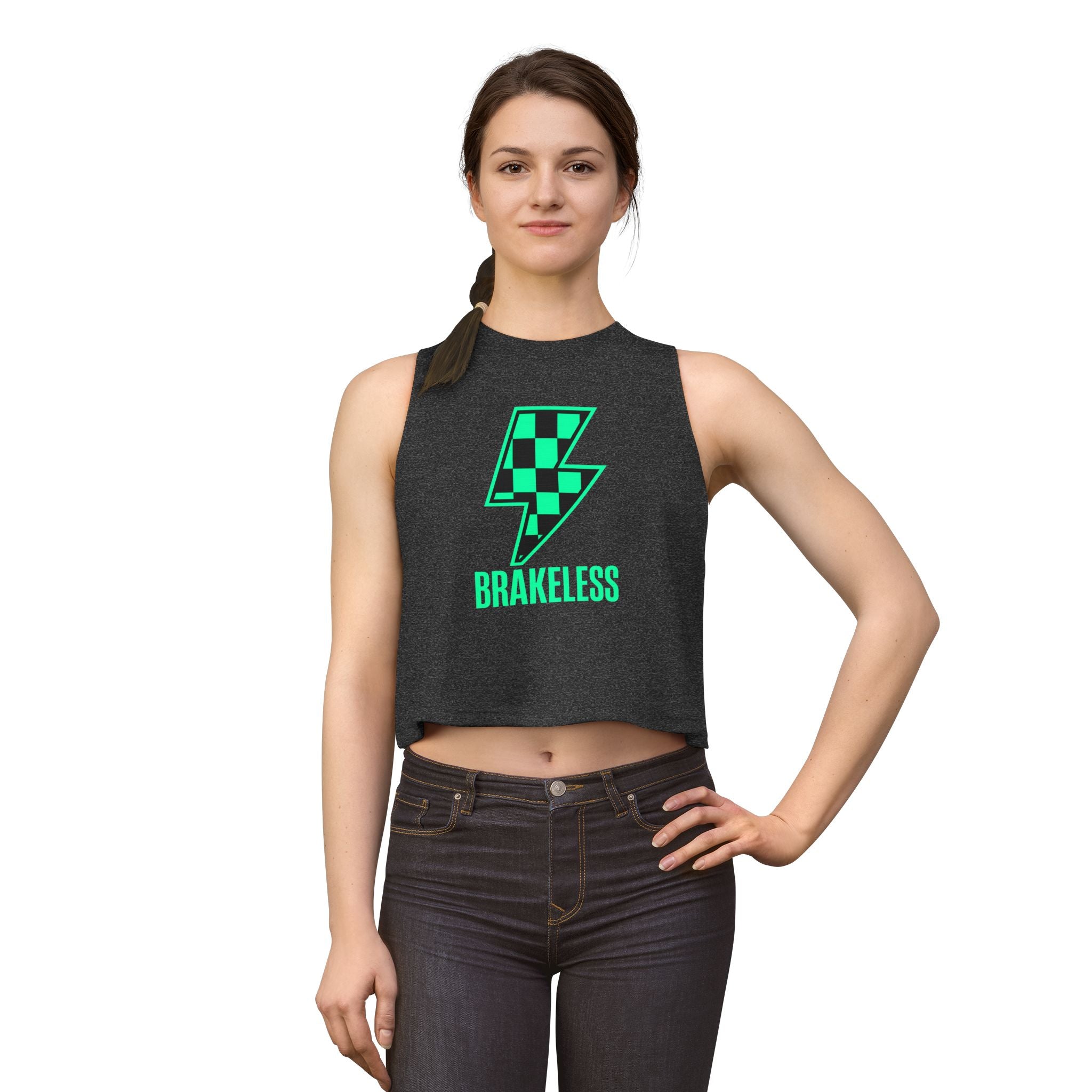 Brakeless Neon Checkered Lightning Crop Top – Women's Racer Tank