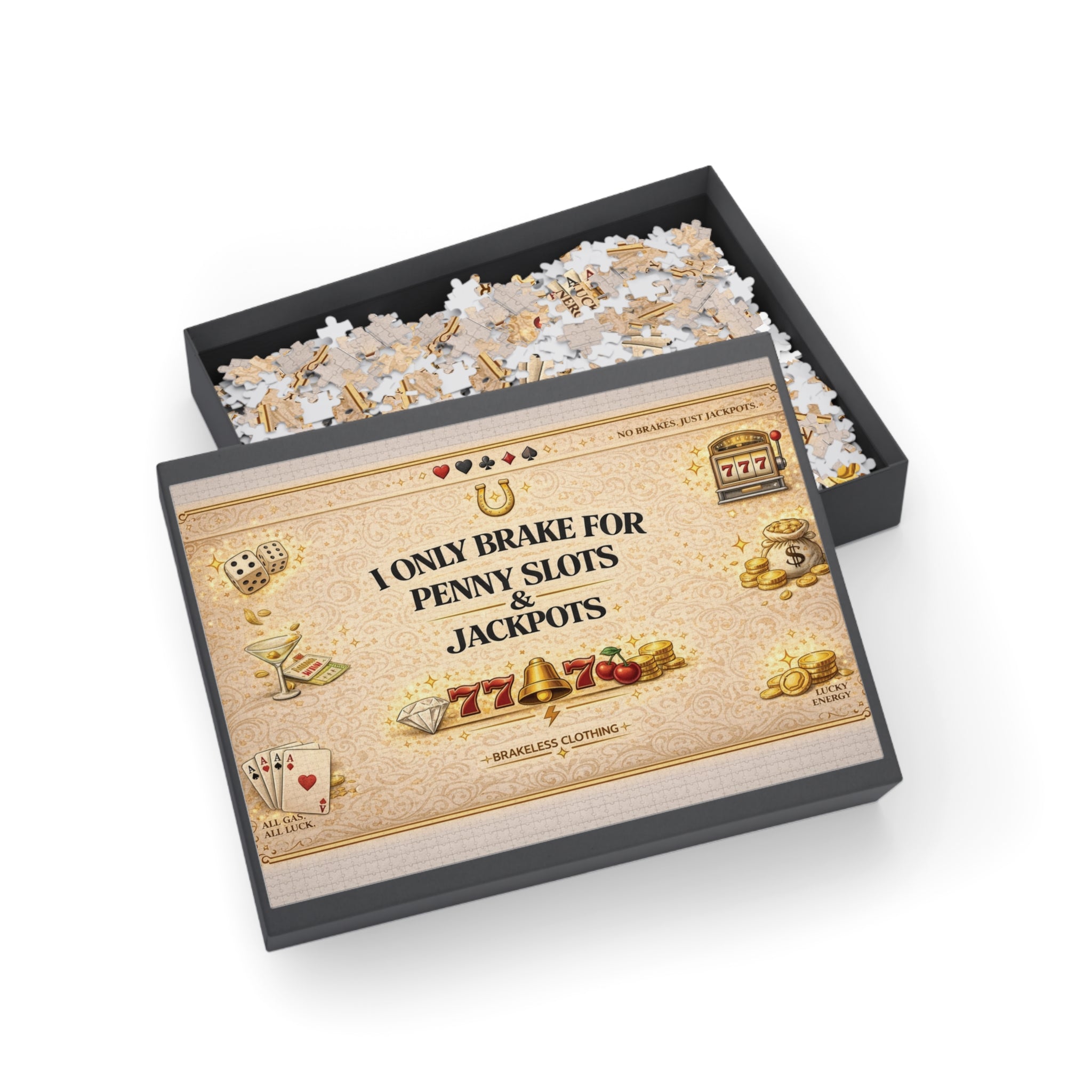 Casino Puzzle — "I Only Brake for Penny Slots & Jackpots" Jigsaw (96–1000 pcs)