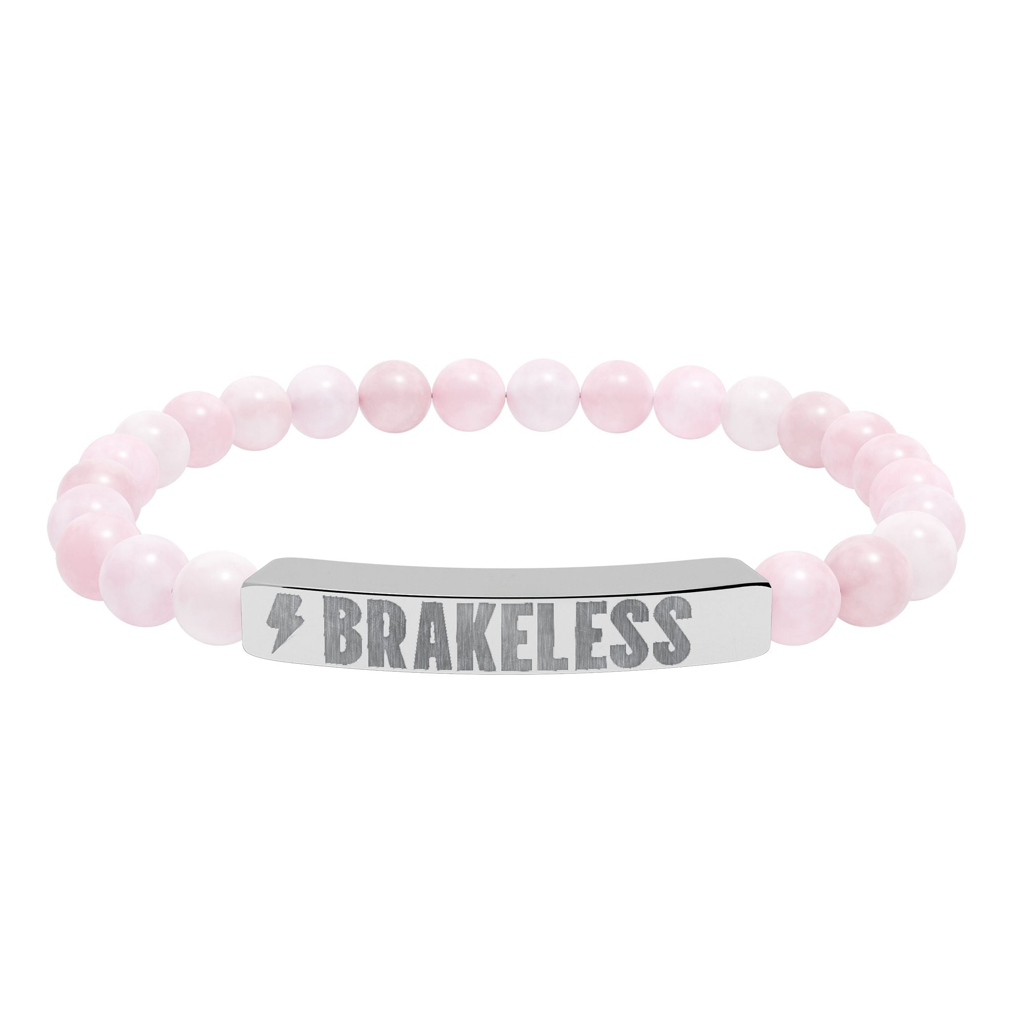 Engraved Natural Stone Stretch Bar Bracelet — 'BRAKELESS' Beaded Bracelet