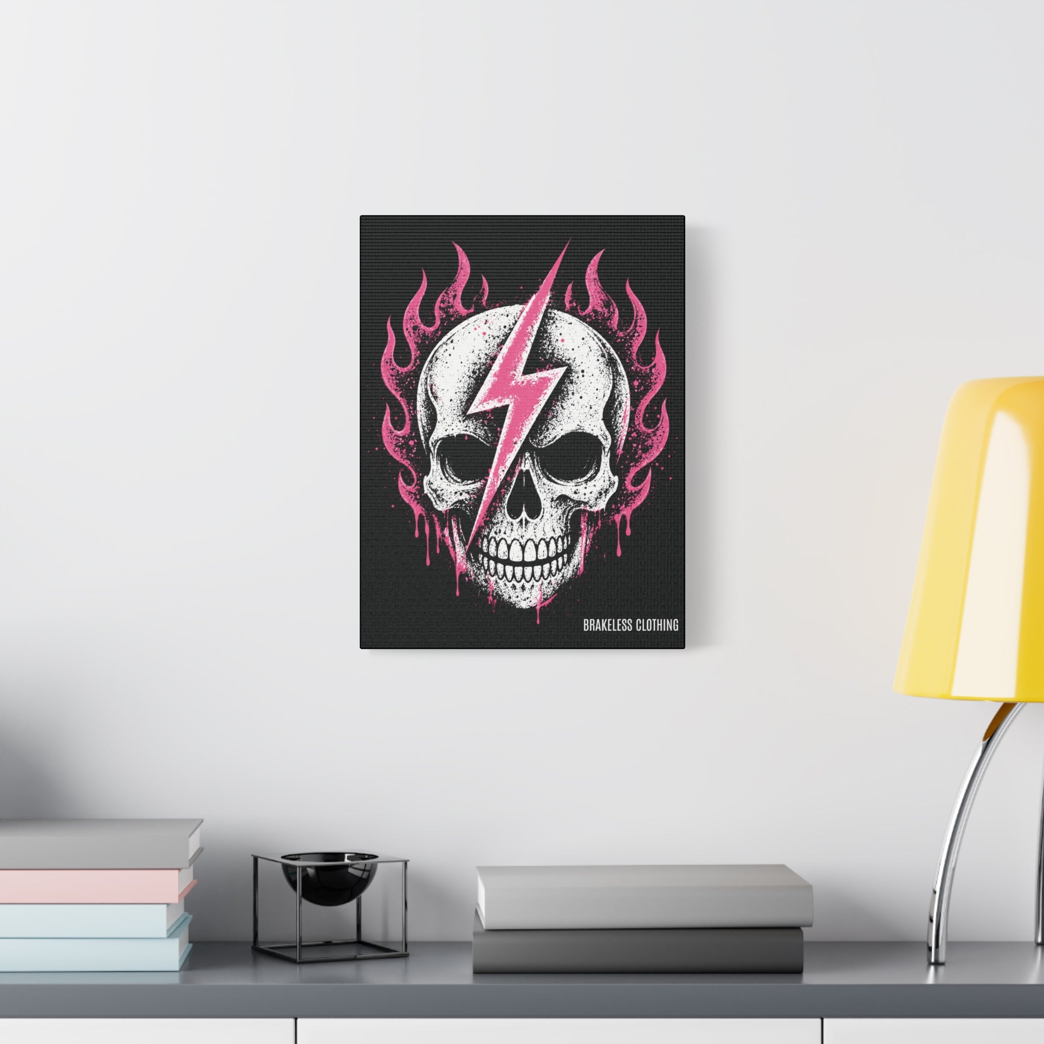 Pink Lightning Skull Canvas - BRAKELESS SEND IT ART