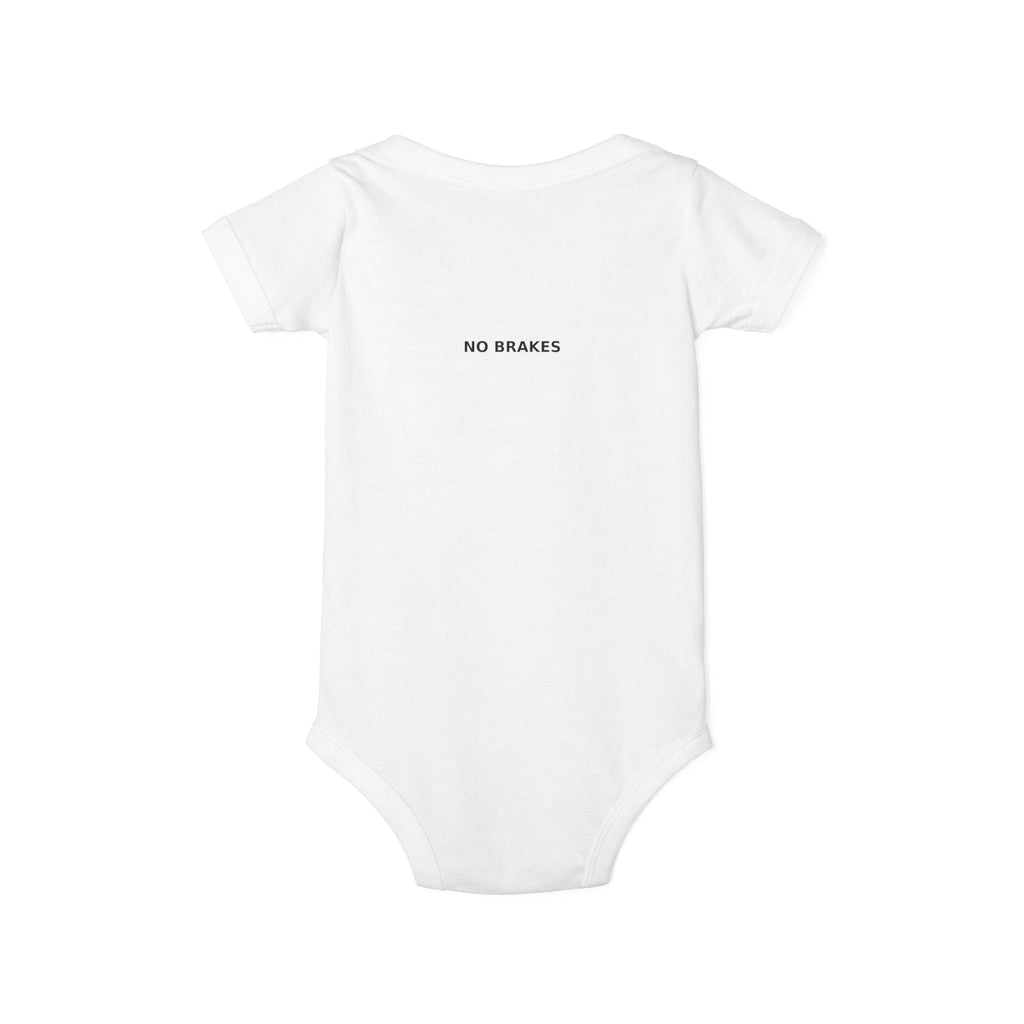 Infant One-Piece Bodysuit — ‘No Brakes’ Retro Motorcycle Chest Graphic