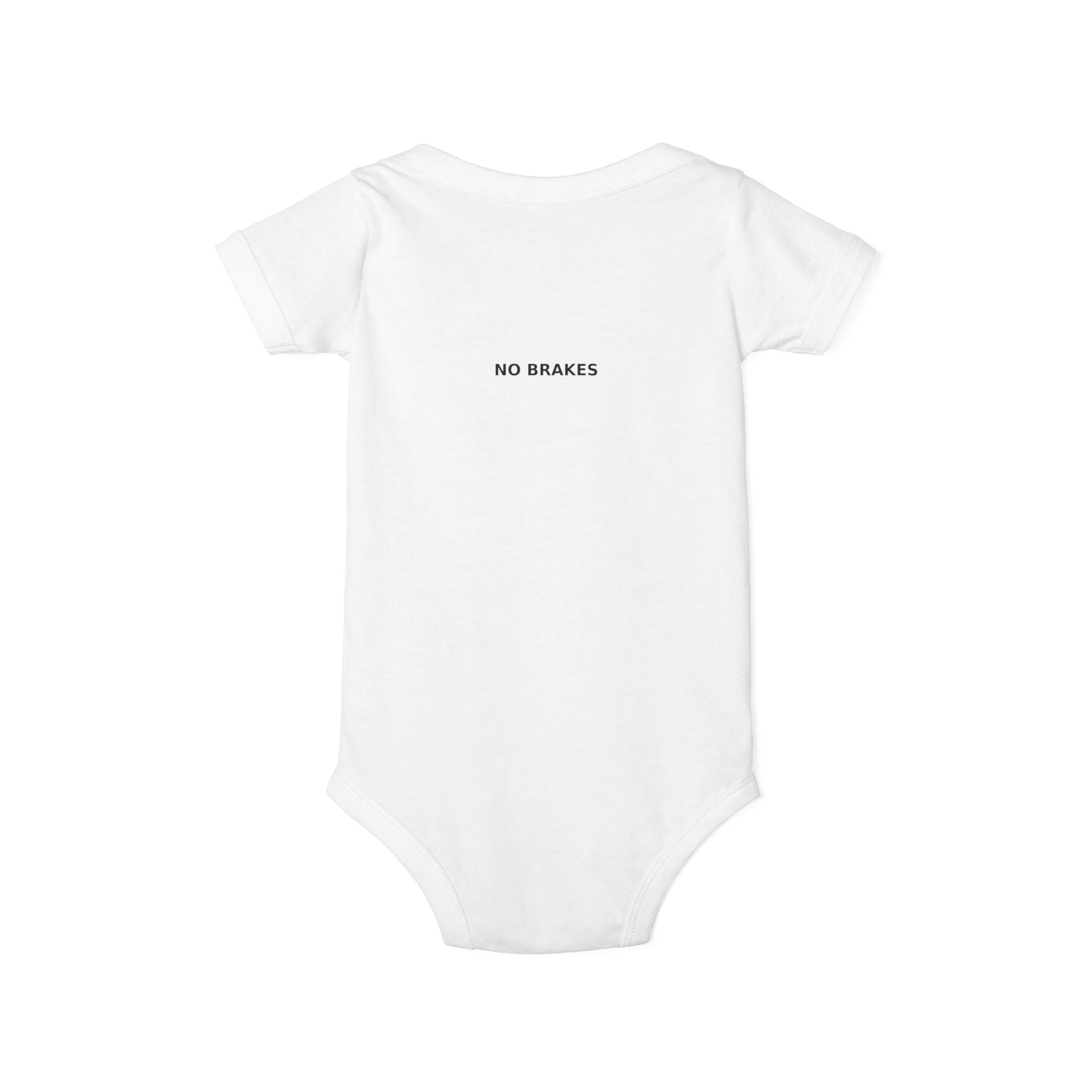 Infant One-Piece Bodysuit — ‘No Brakes’ Retro Motorcycle Chest Graphic
