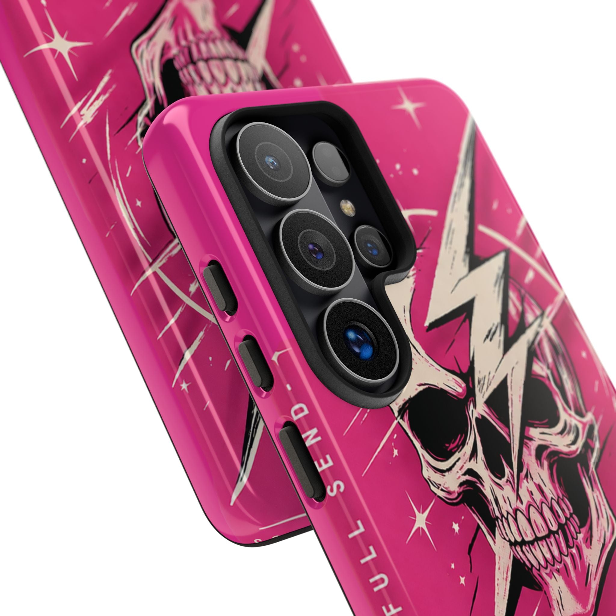 Pink Lightning Skull Phone Case – “No Brakes, Bad Decisions” Protective Cover
