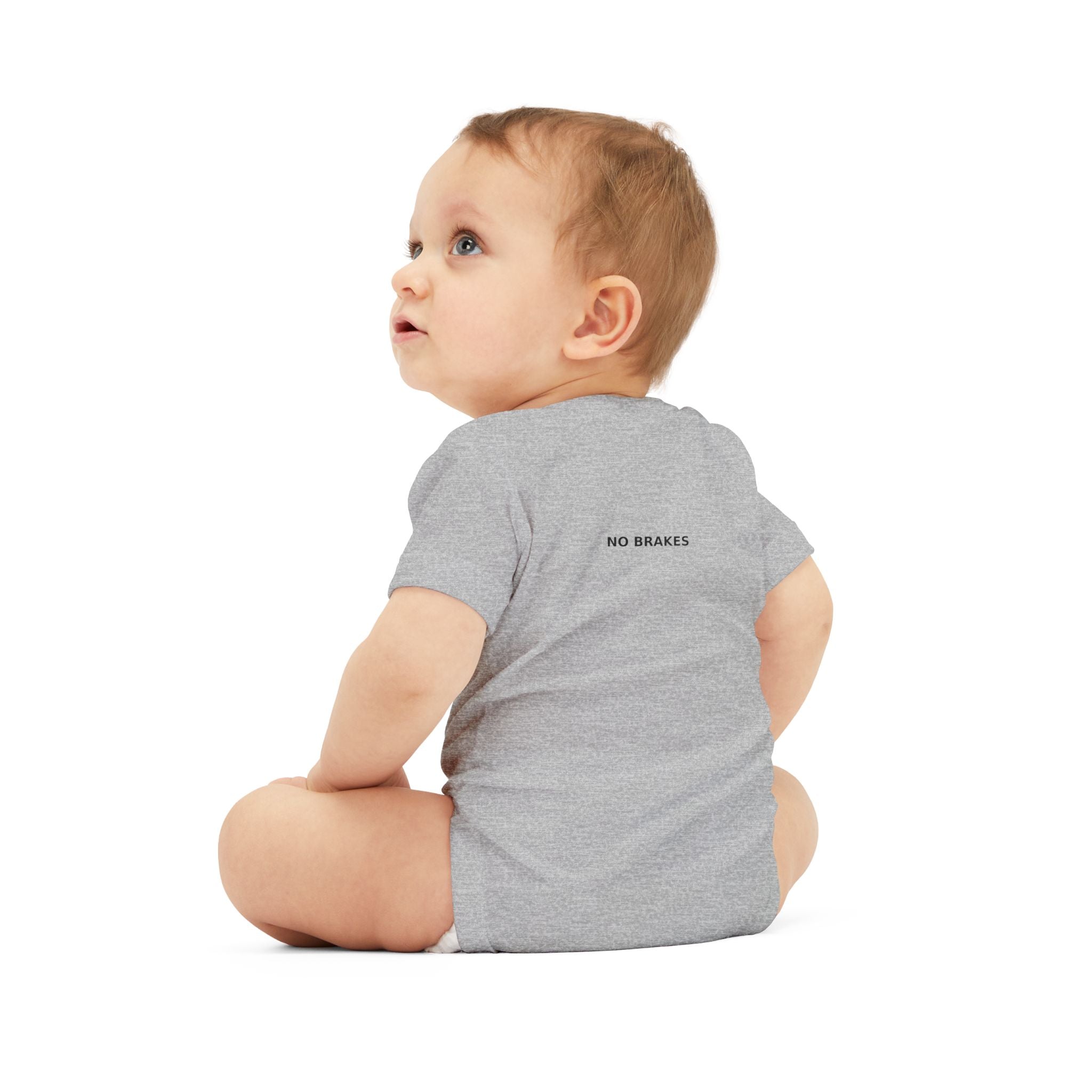 Infant One-Piece Bodysuit — ‘No Brakes’ Retro Motorcycle Chest Graphic