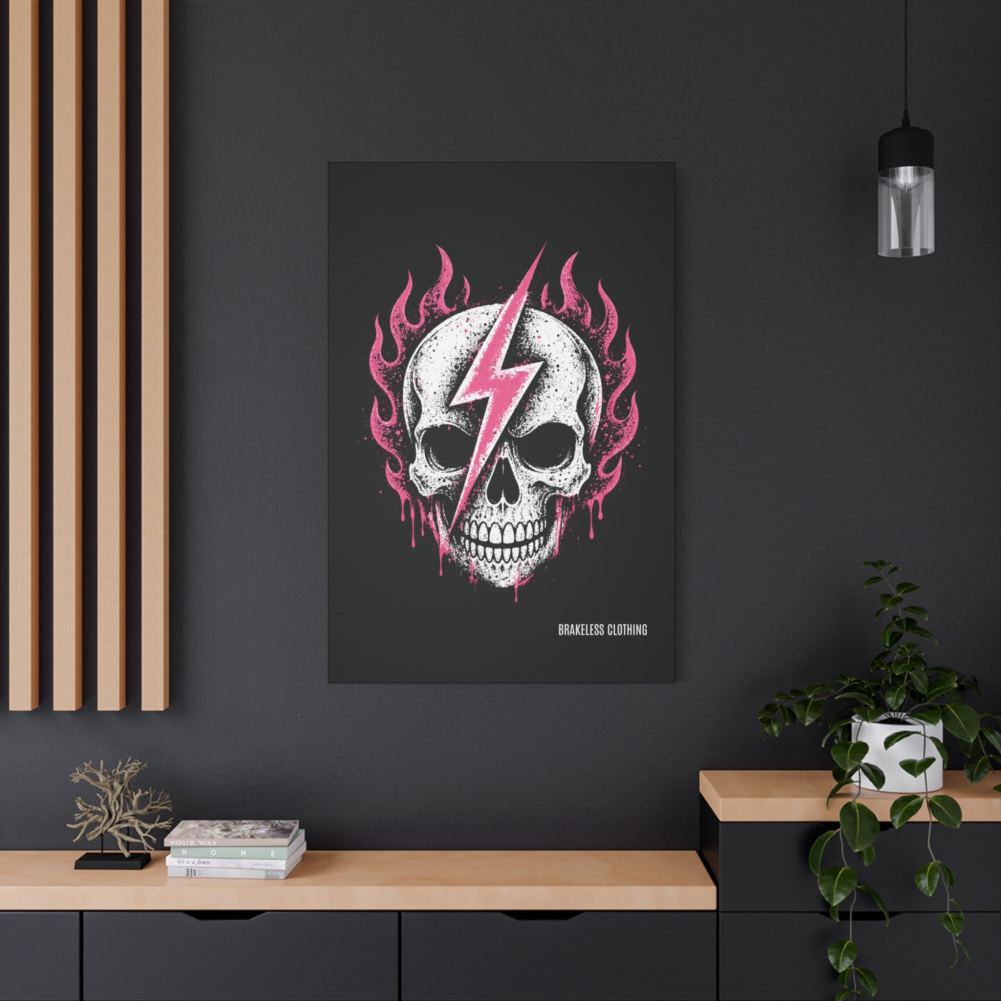Pink Lightning Skull Canvas - BRAKELESS SEND IT ART