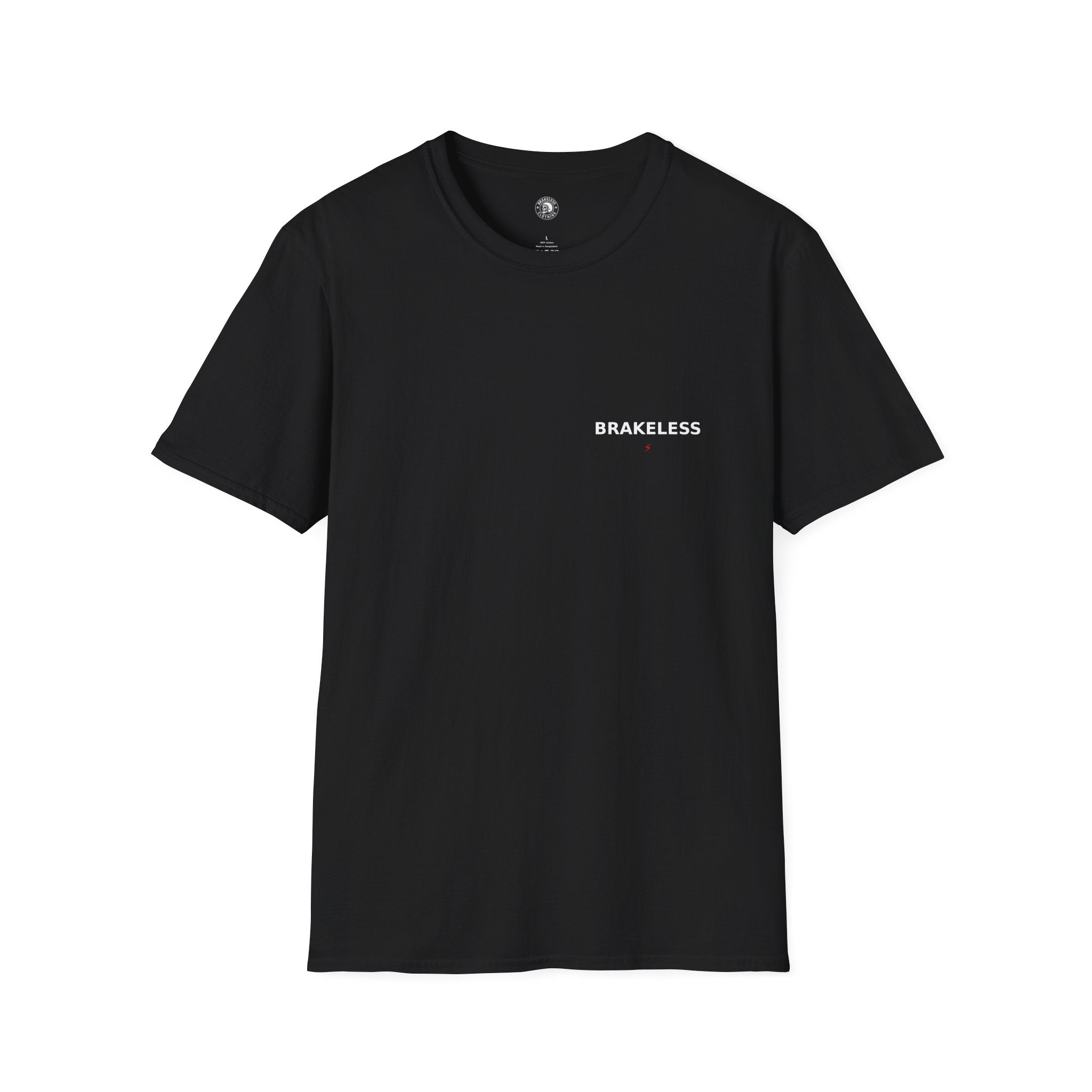 Brakeless Minimalist Black Tee — Small Chest Logo T-Shirt