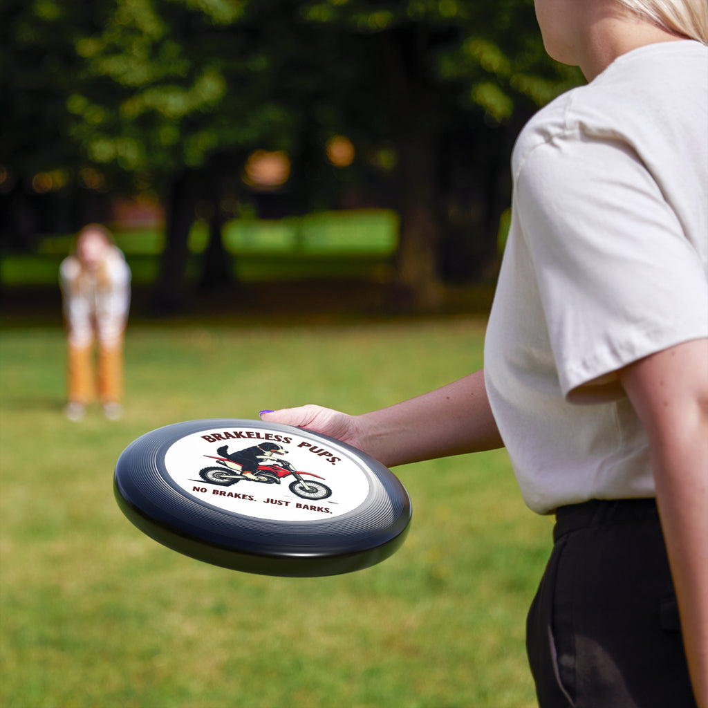 Brakeless Pups Frisbee — Funny Dog Motorcycle Disc, "No Brakes. Just Barks." Outdoor Toss Toy