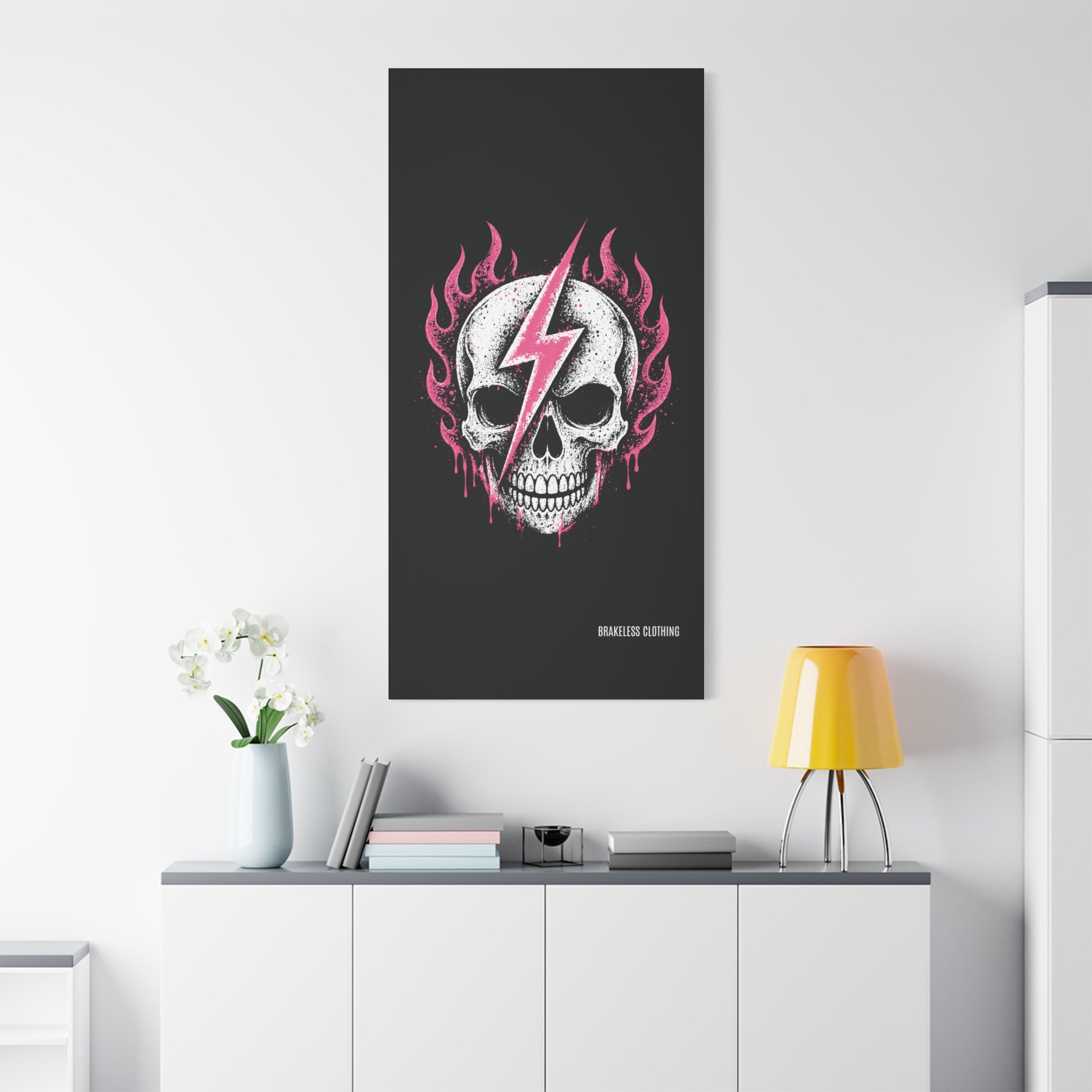 Pink Lightning Skull Canvas - BRAKELESS SEND IT ART