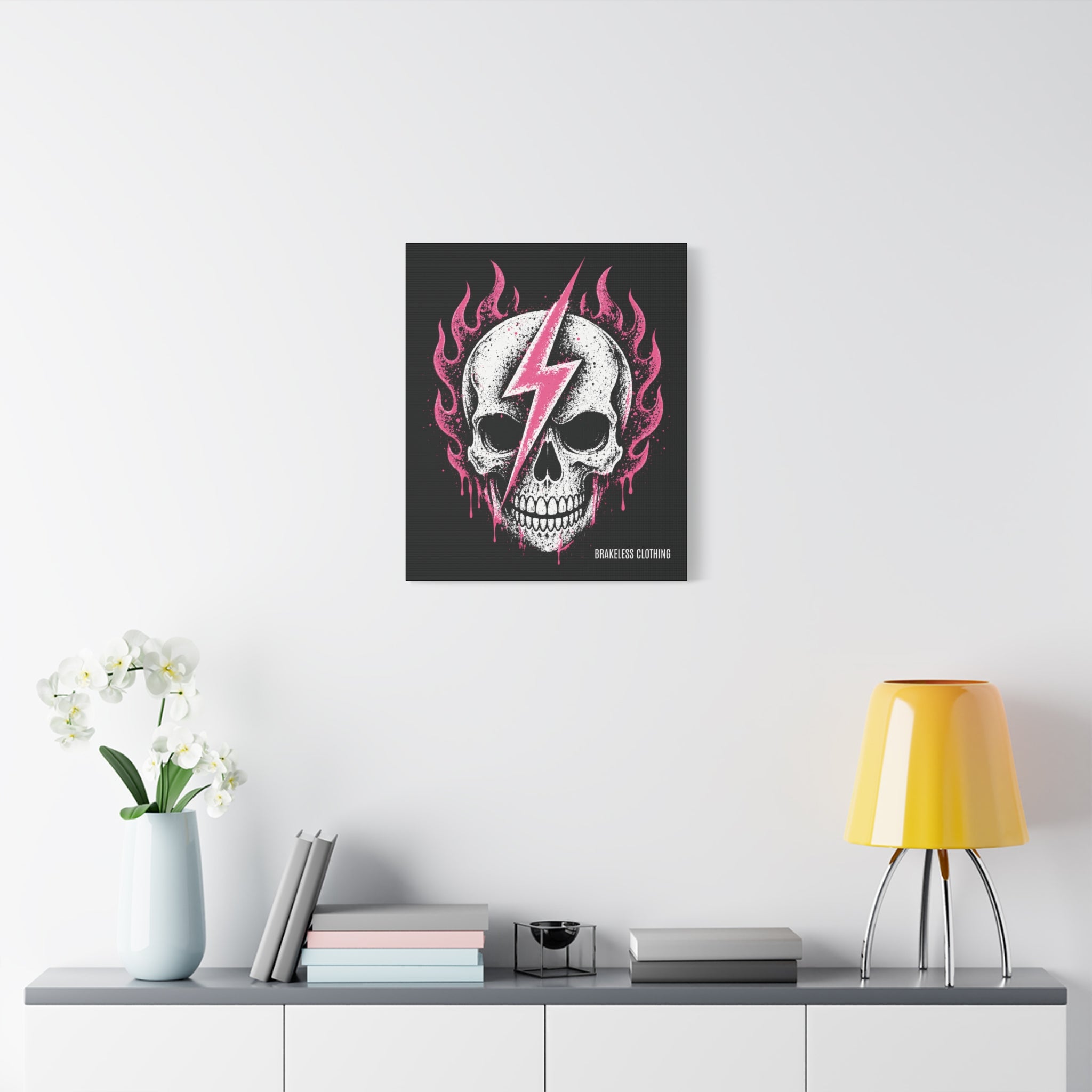 Pink Lightning Skull Canvas - BRAKELESS SEND IT ART