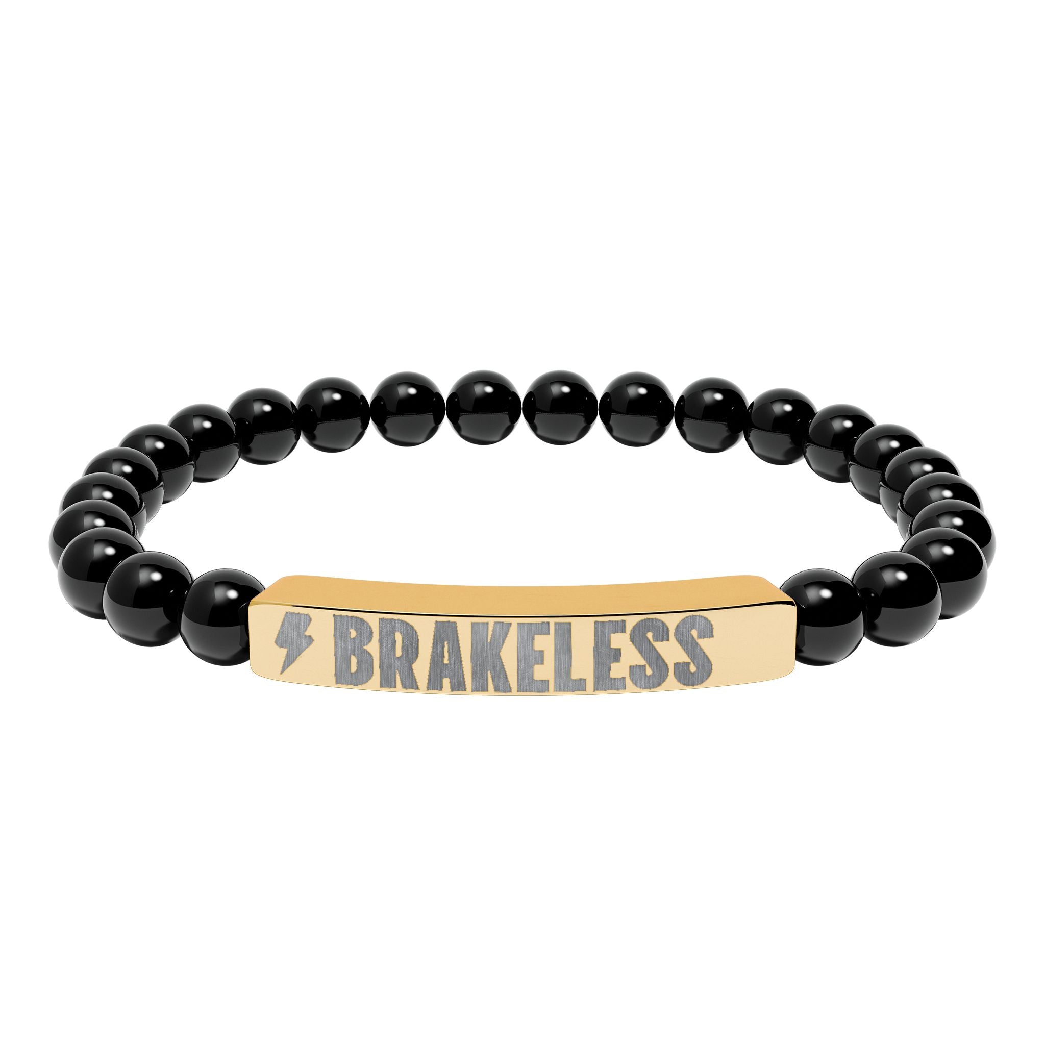 Engraved Natural Stone Stretch Bar Bracelet — 'BRAKELESS' Beaded Bracelet