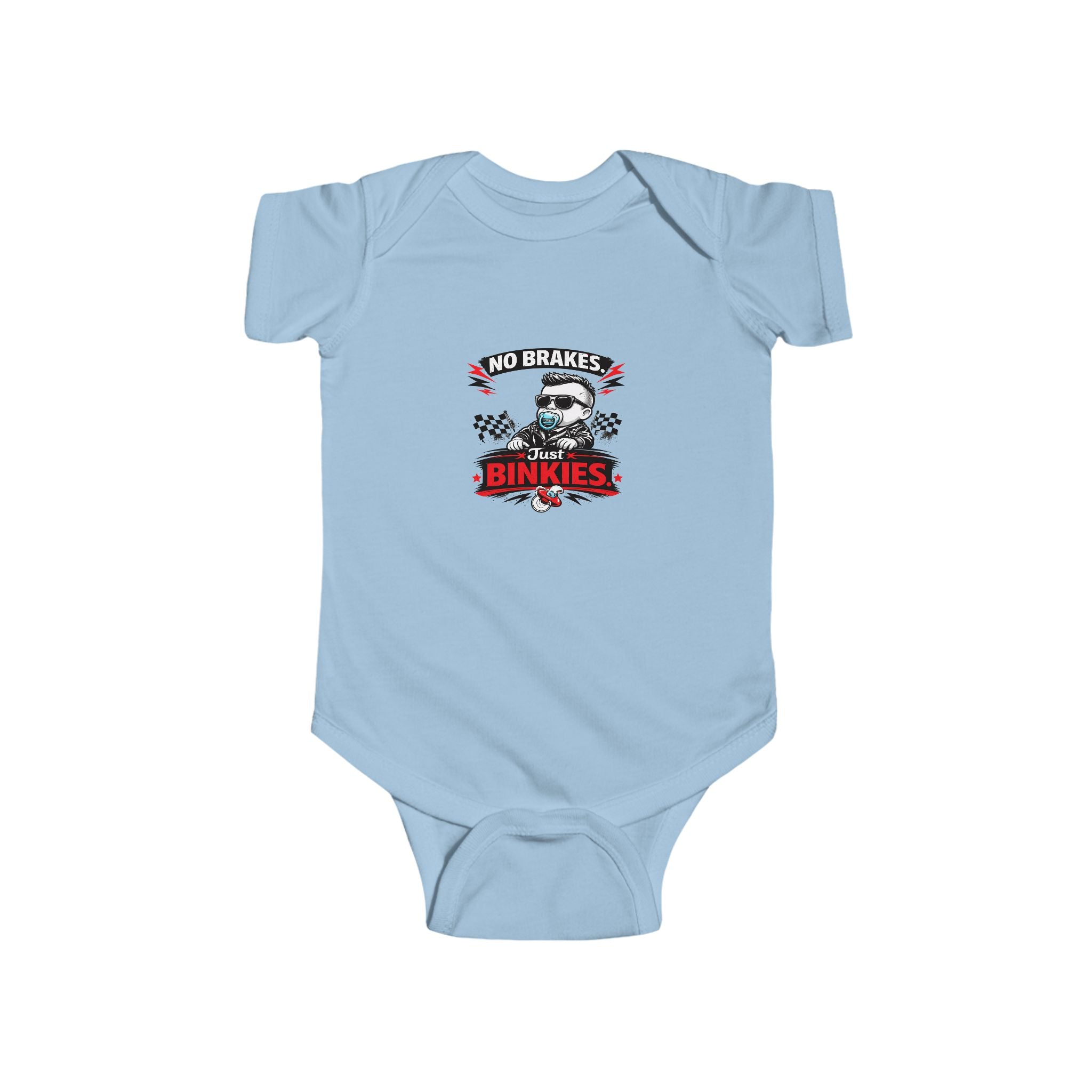 Infant Bodysuit — 'No Brakes, Just Binkies' Brakeless Racing Baby Onesie