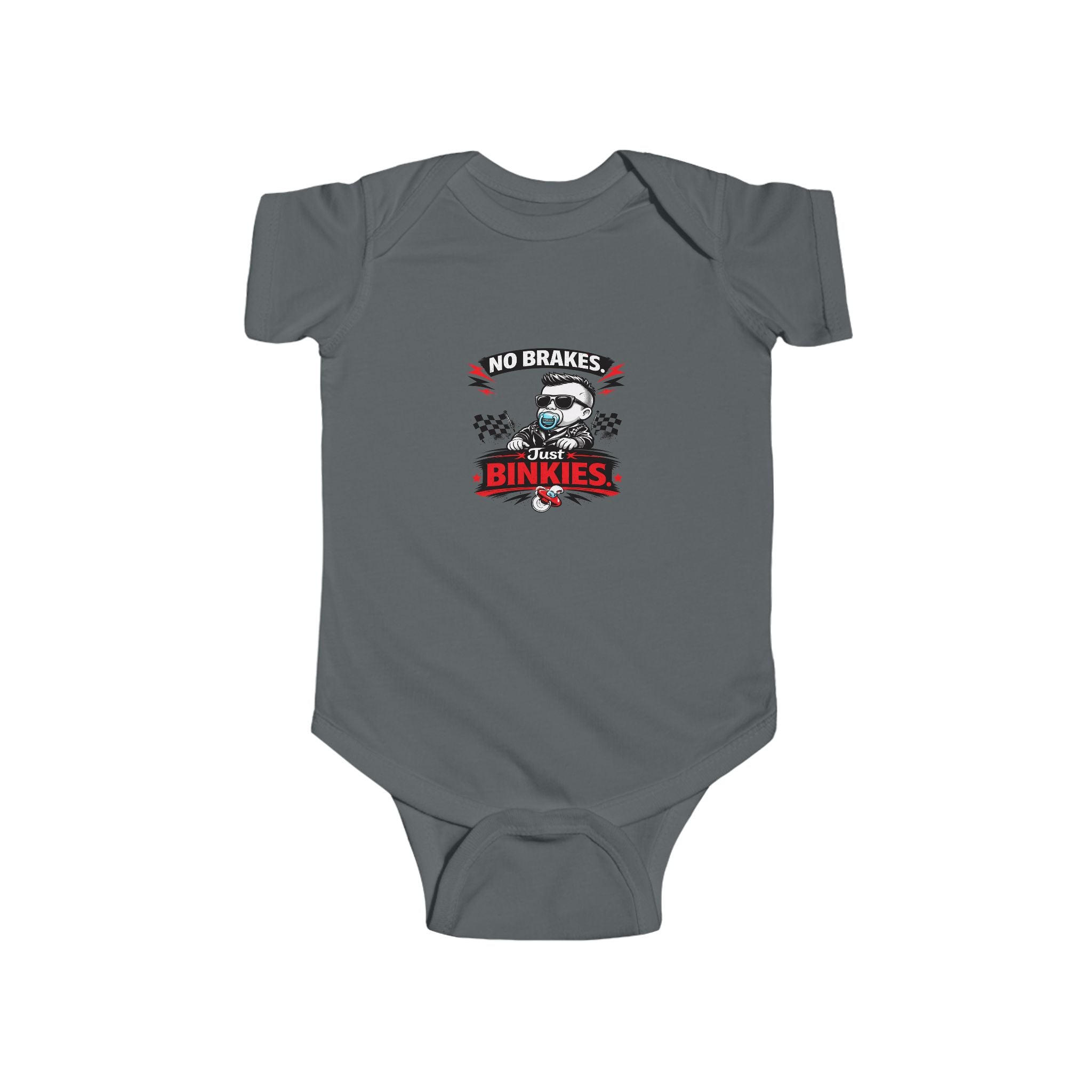 Infant Bodysuit — 'No Brakes, Just Binkies' Brakeless Racing Baby Onesie