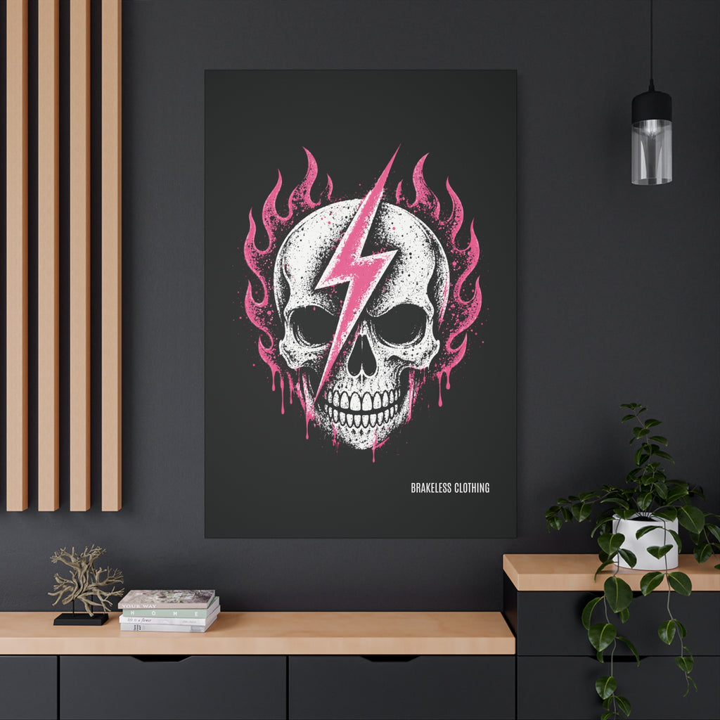 Pink Lightning Skull Canvas - BRAKELESS SEND IT ART