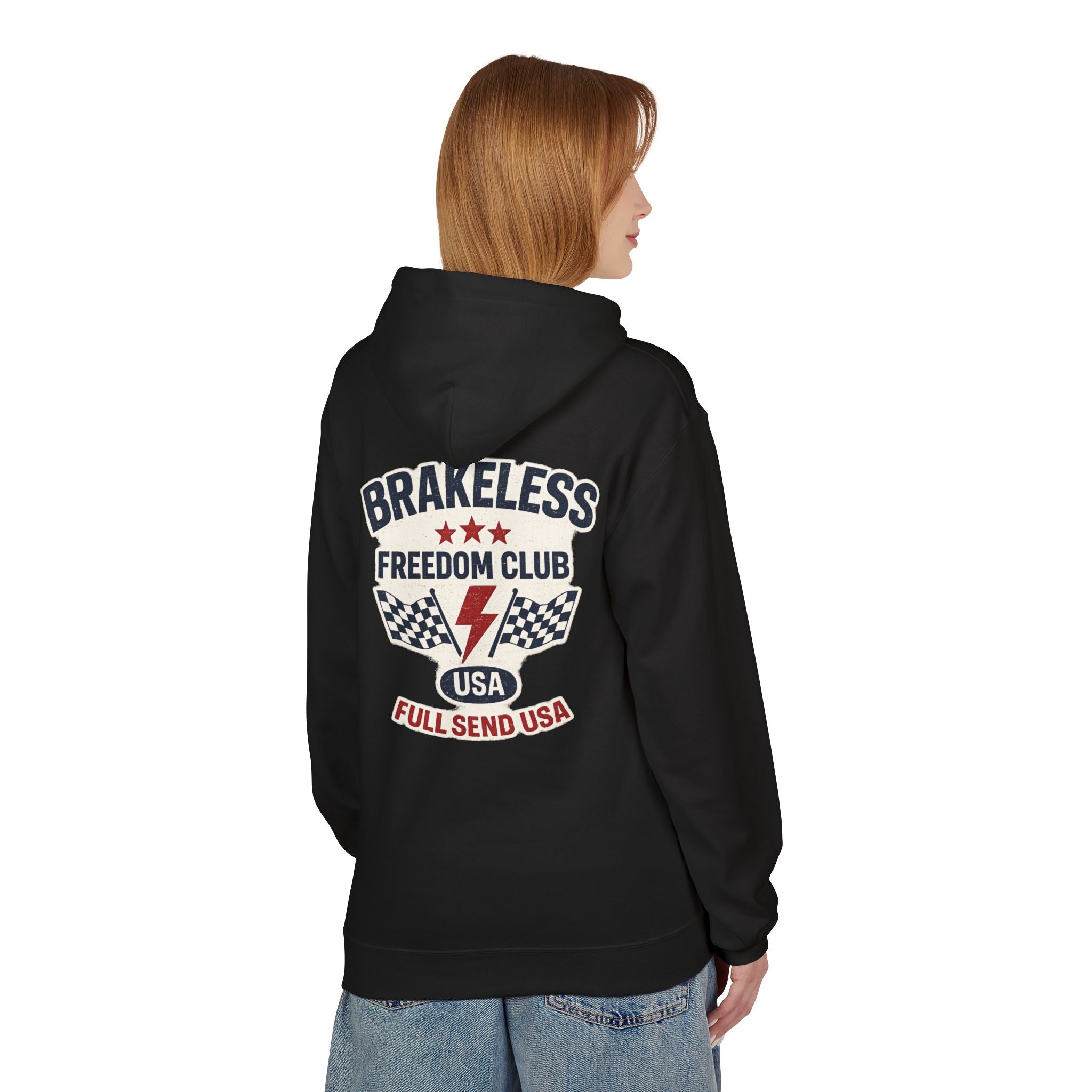 Brakeless Freedom Club Hoodie — 'No Brakes. Just Freedom.' Racing Pullover