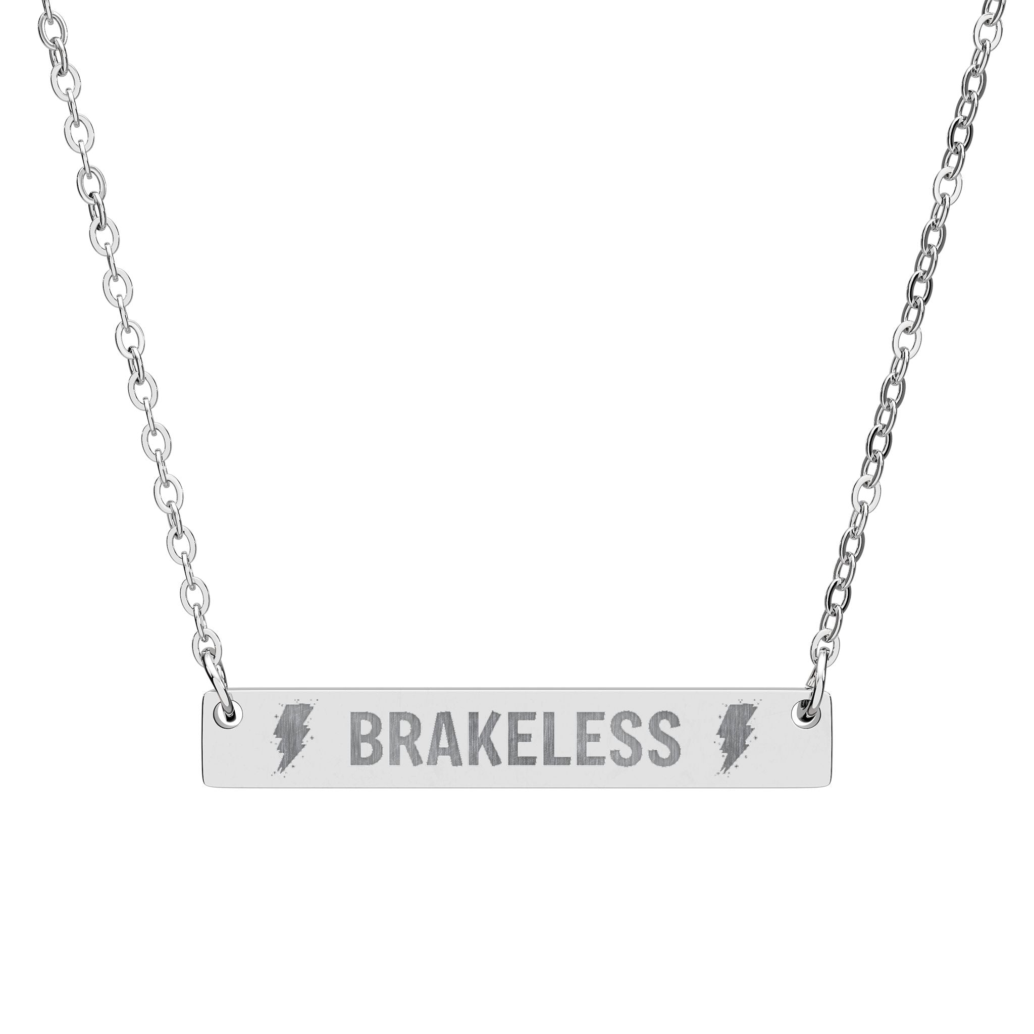 Engraved 'BRAKELESS' Horizontal Bar Necklace — Personalized Motorcycle / Biker Jewelry