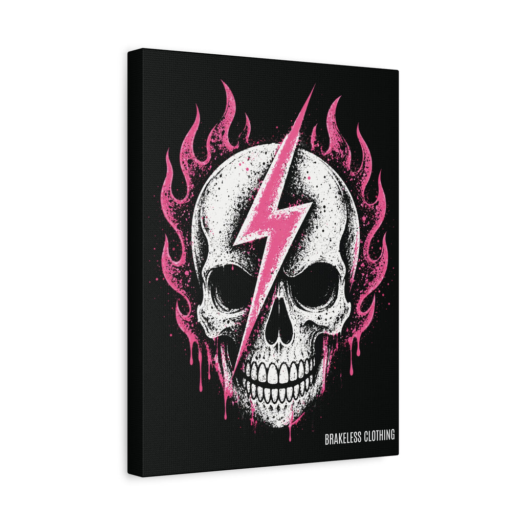 Pink Lightning Skull Canvas - BRAKELESS SEND IT ART
