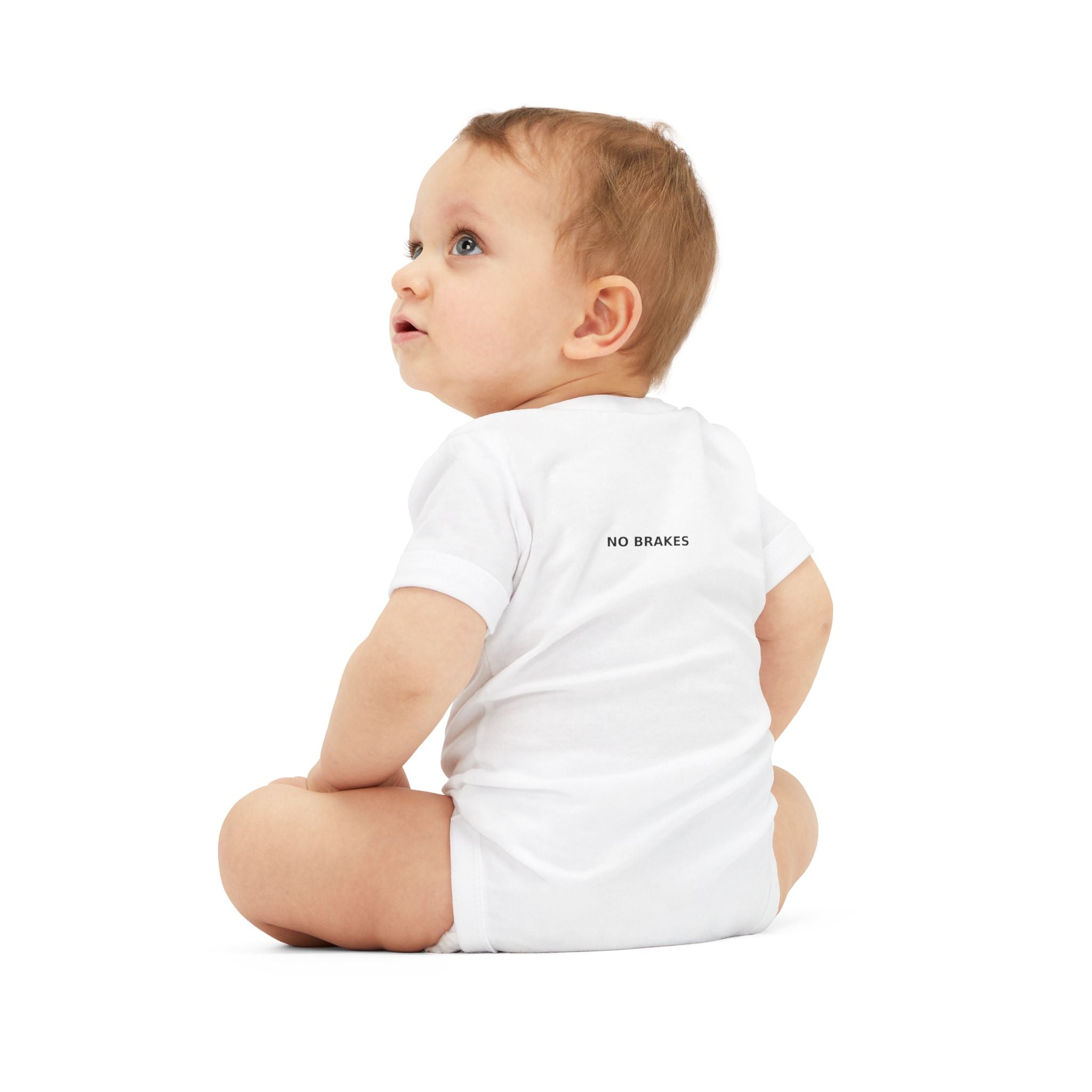 Infant One-Piece Bodysuit — ‘No Brakes’ Retro Motorcycle Chest Graphic