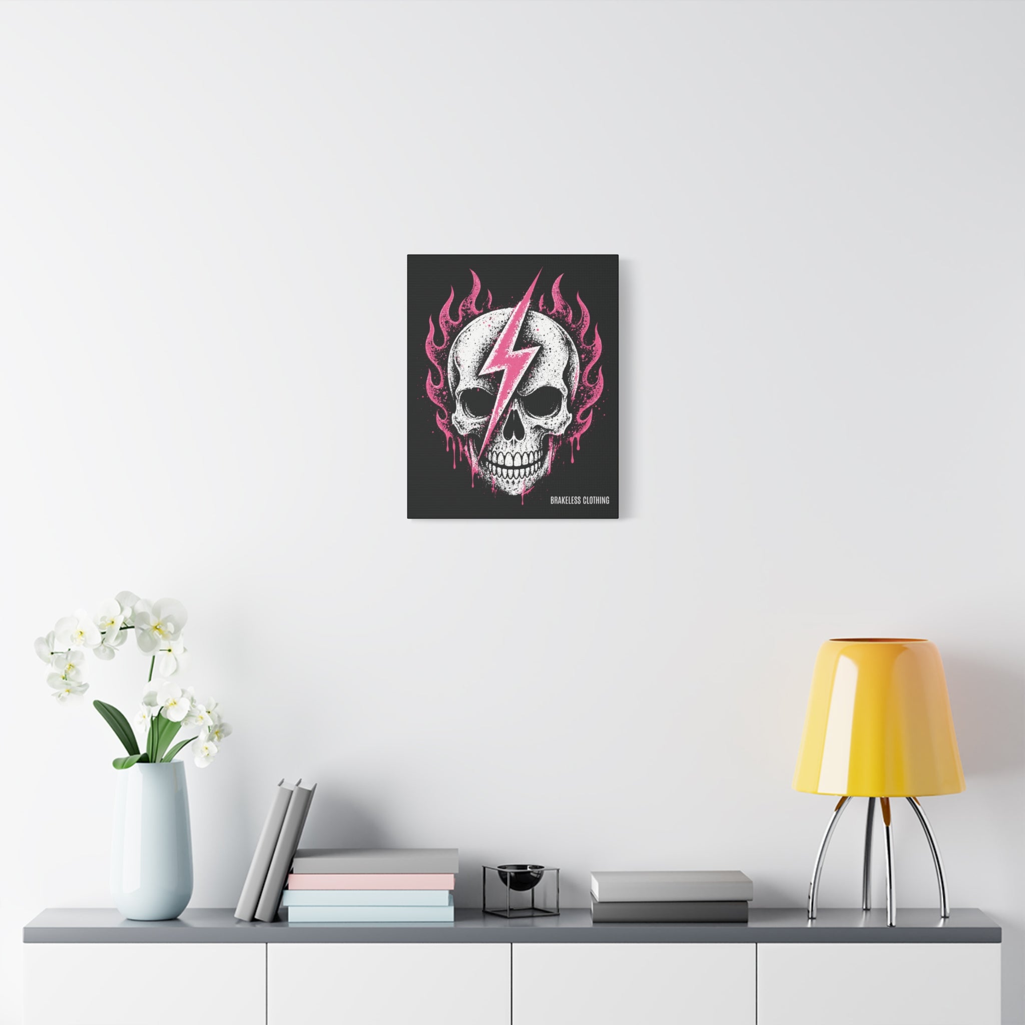 Pink Lightning Skull Canvas - BRAKELESS SEND IT ART