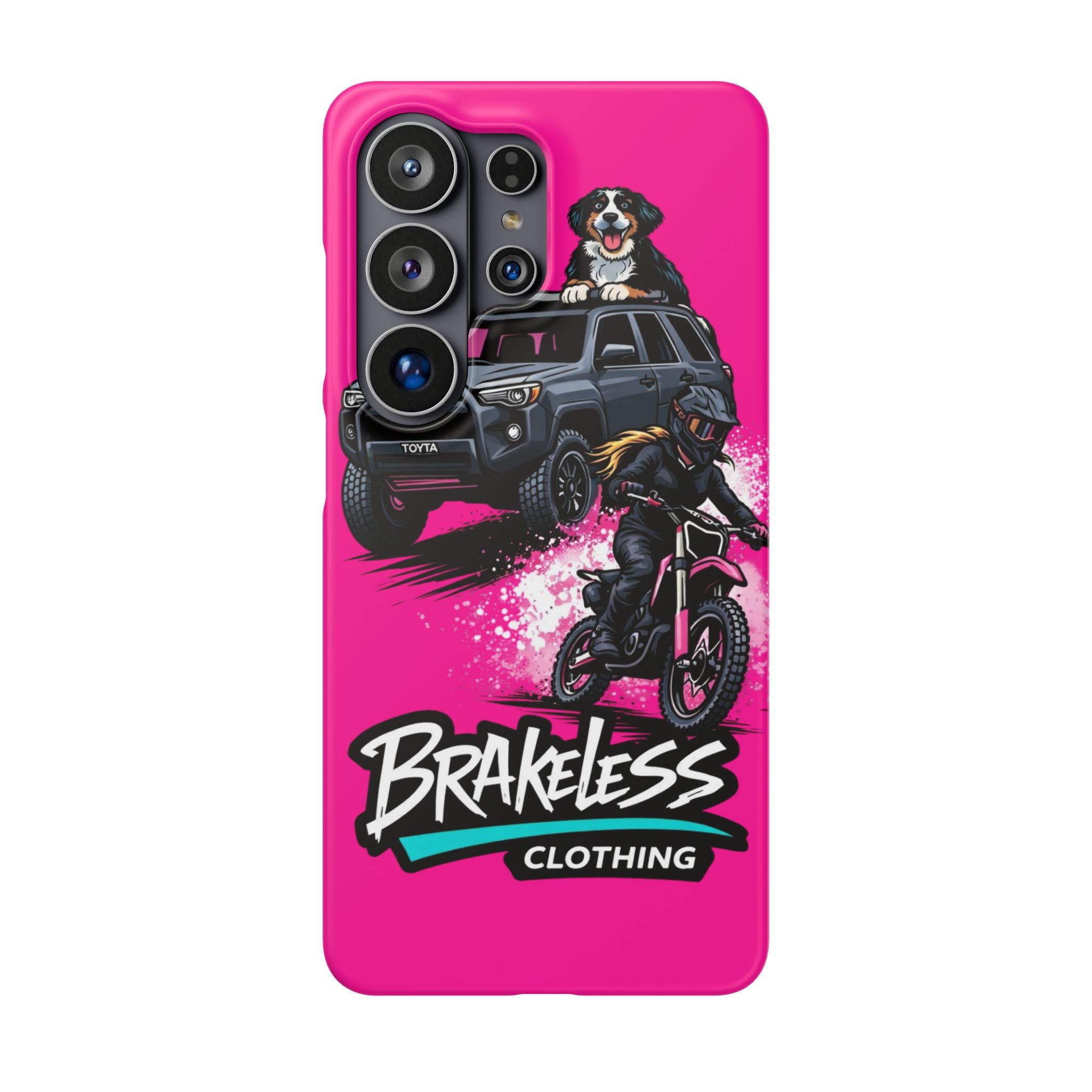Phone Case — 'Brakeless Clothing' Off‑Road Motorcycle & 4x4 Design (Pink)