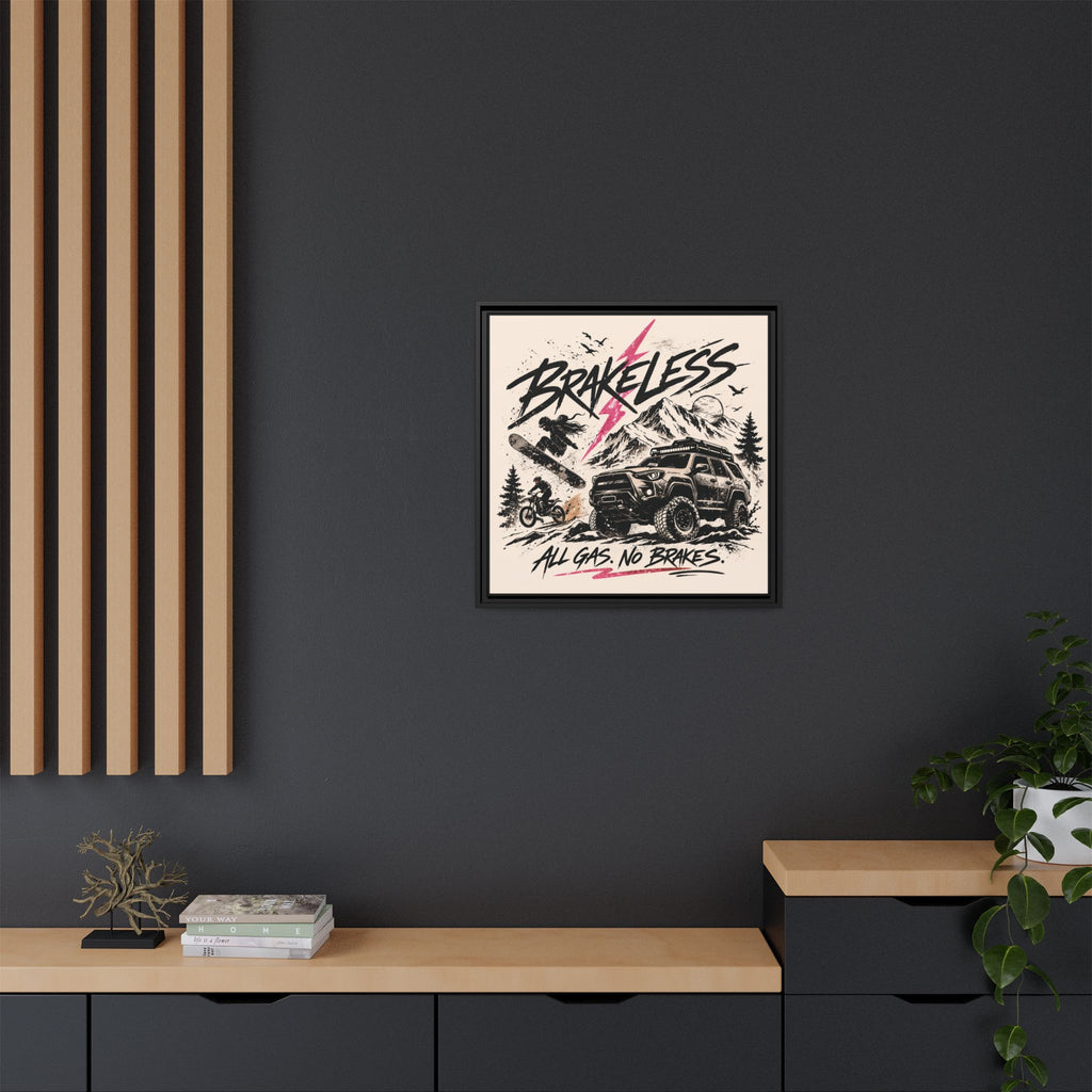 BRAKELESS ADRENALINE BABE Framed Matte Canvas – "Brakeless: All Gas, No Brakes" Off‑Road Adventure Print
