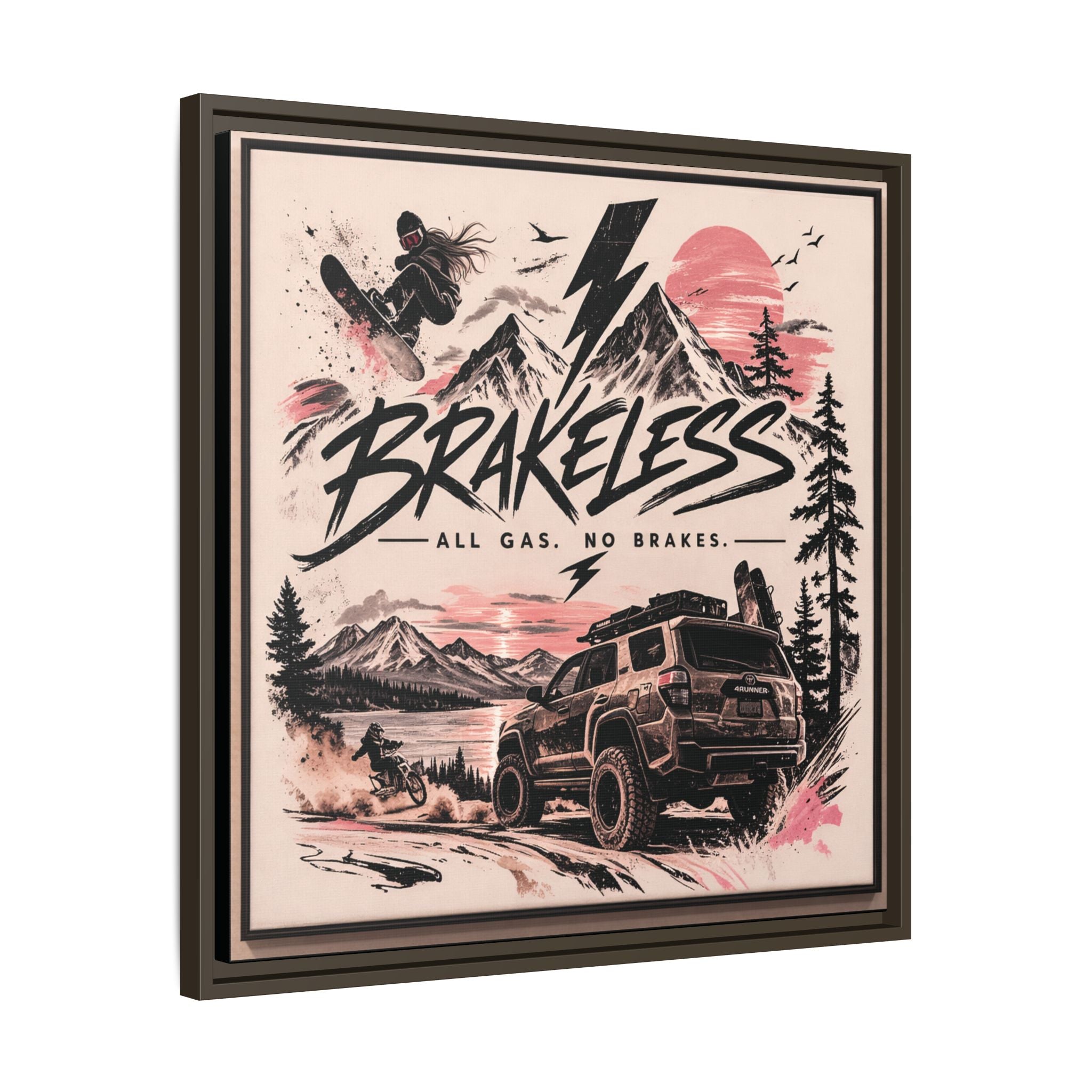 Framed Matte Canvas – "Brakeless: All Gas, No Brakes" Off‑Road Adventure Print
